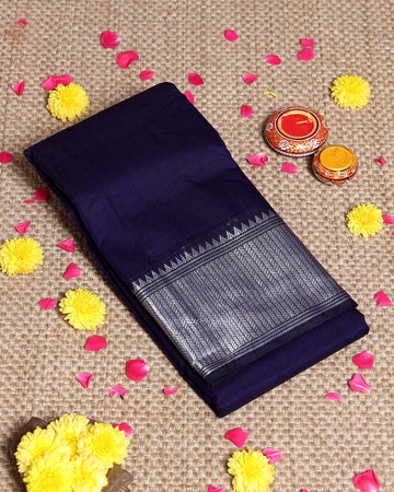 Traditional Narayanpet Handloom Cotton Saree with Traditional Temple-Style Zari Border and Geometric Patterned Pallu - Purple