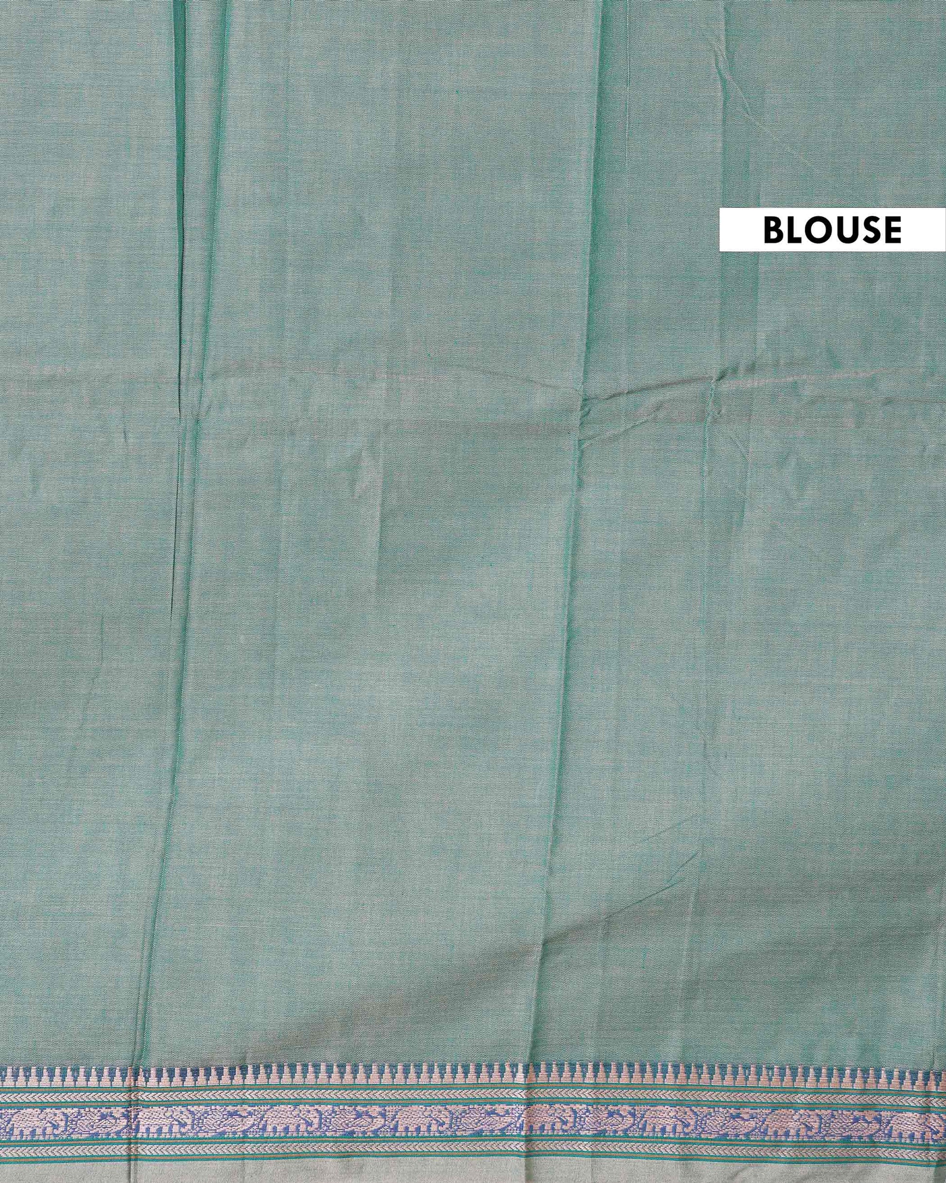 Traditional Narayanpet Handloom Cotton Saree with Traditional Temple Border Elephant Motif Zari Design & Soft Textured Weave - Green