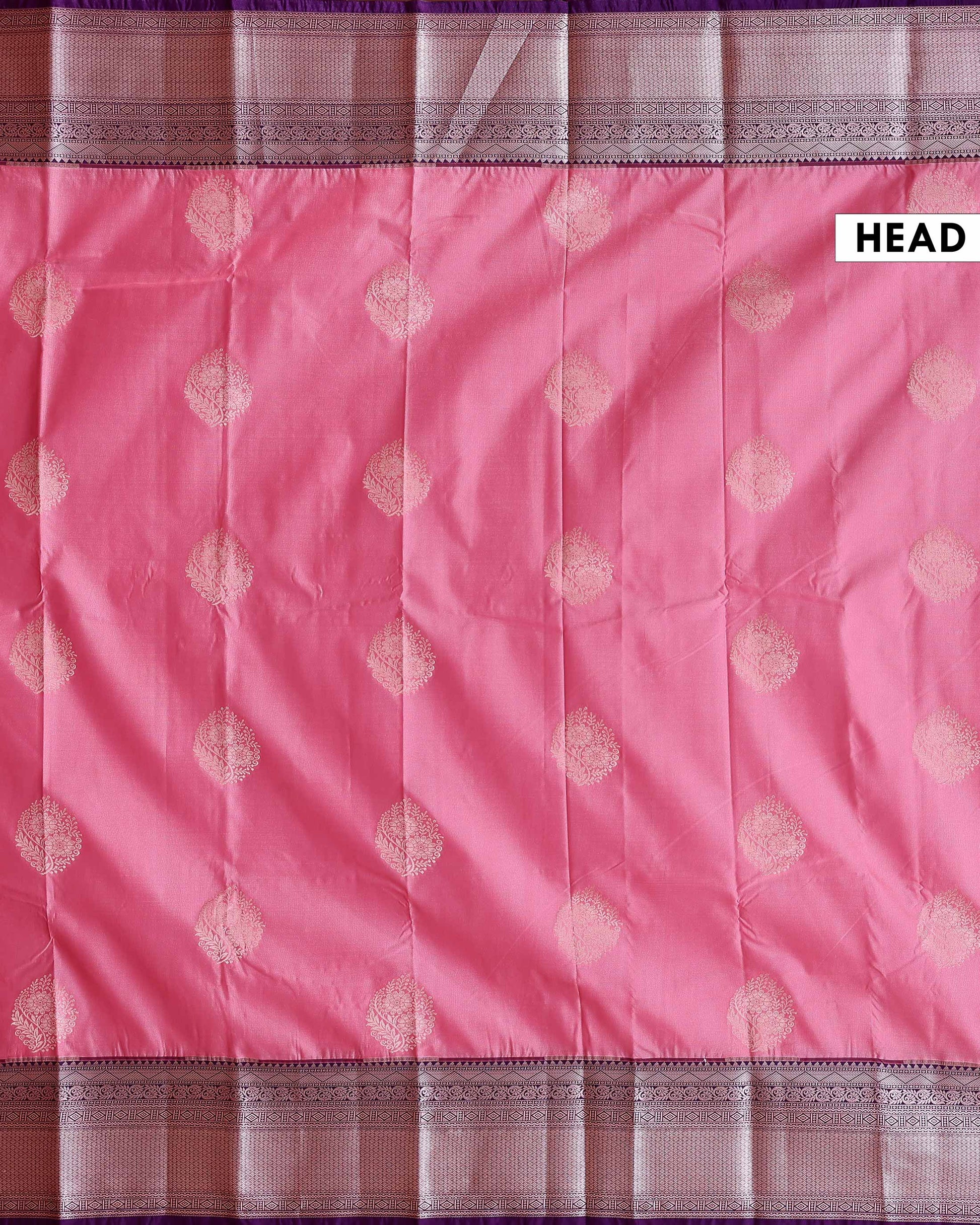 Traditional Niranjana Silk Saree Adorned with Woven Zari Motifs and a Contrasting Border - Pink