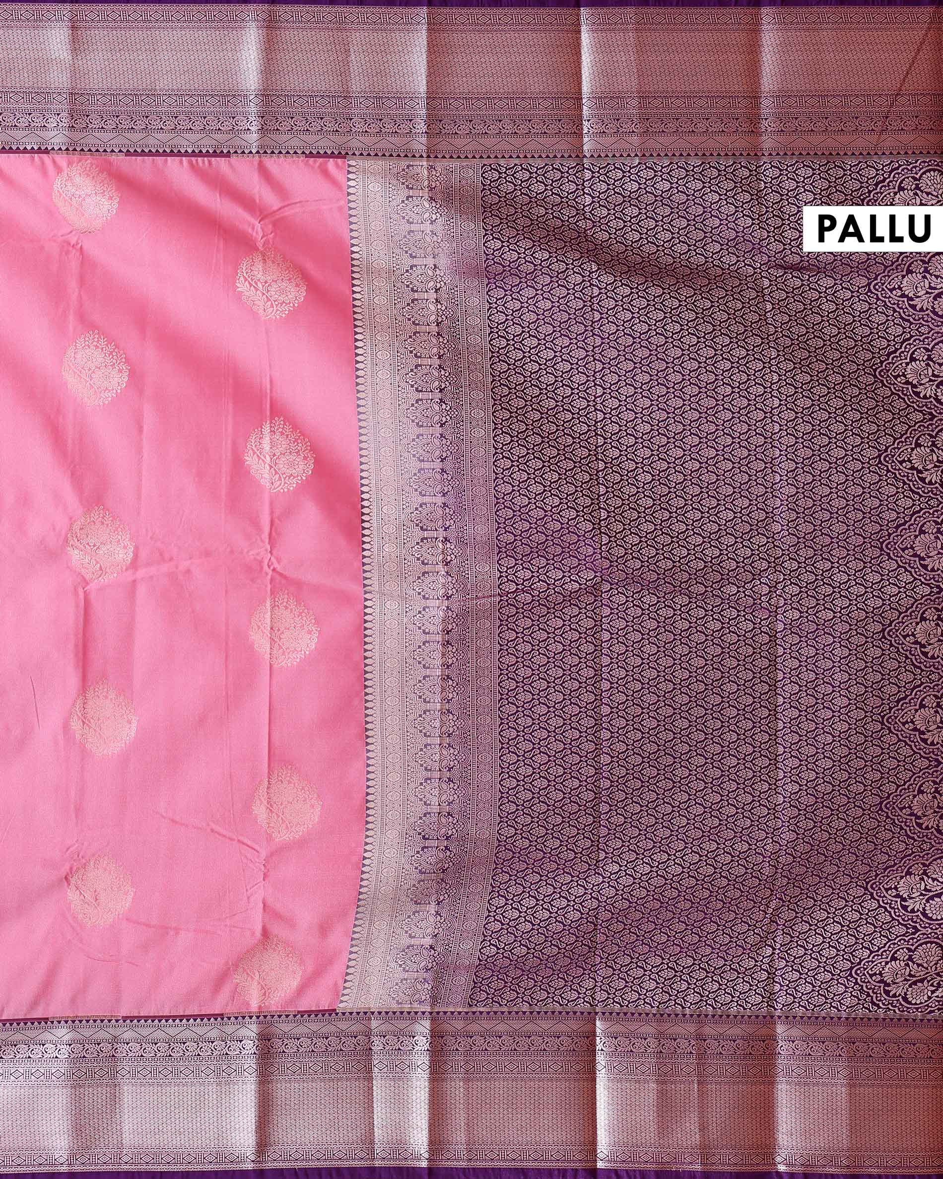Traditional Niranjana Silk Saree Adorned with Woven Zari Motifs and a Contrasting Border - Pink