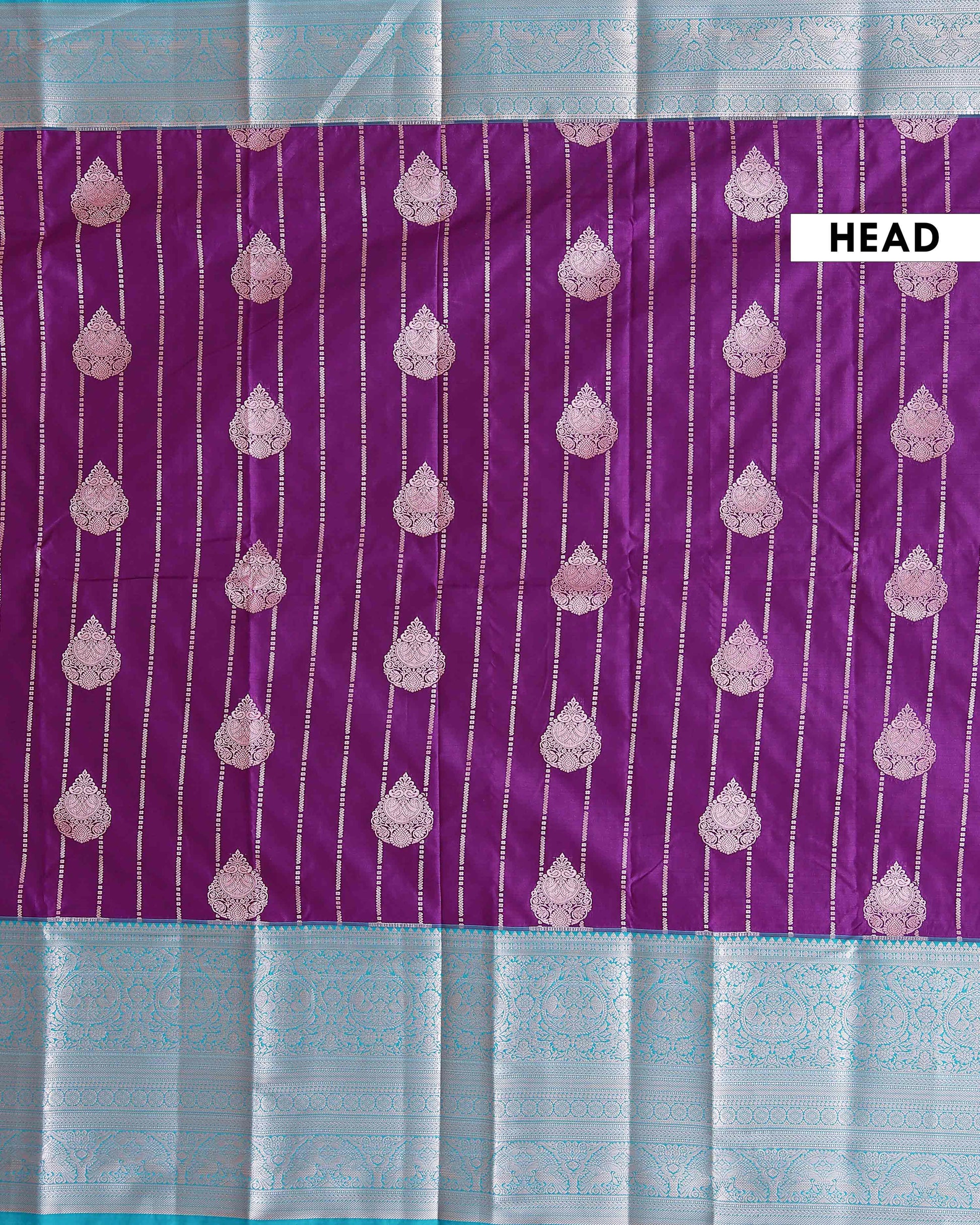 Traditional Niranjana Silk Saree Vertical Zari Motif Lines and Grand Brocade Border - Purple