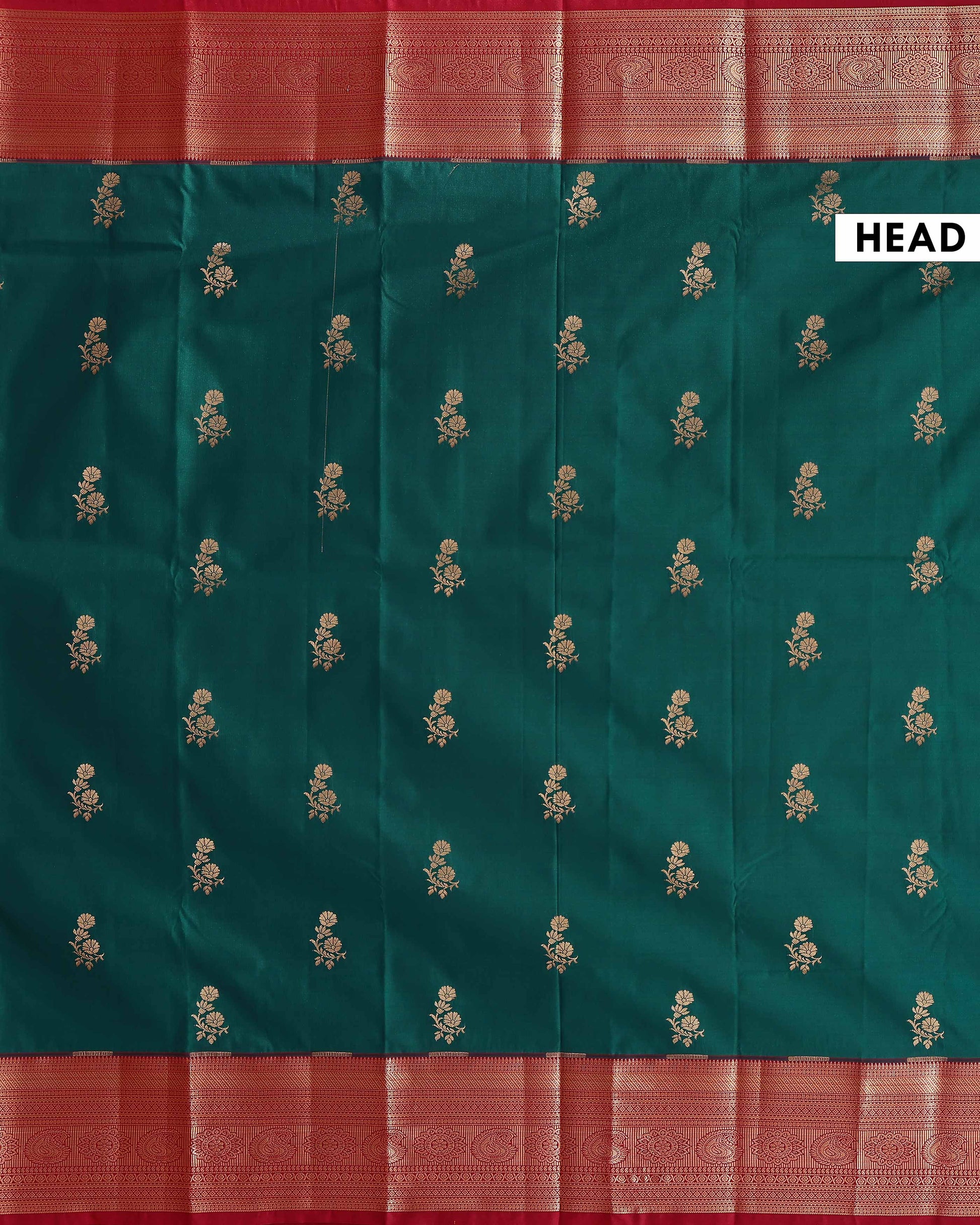 Traditional Niranjana Silk Saree with Woven Buttas and Temple Border - Green