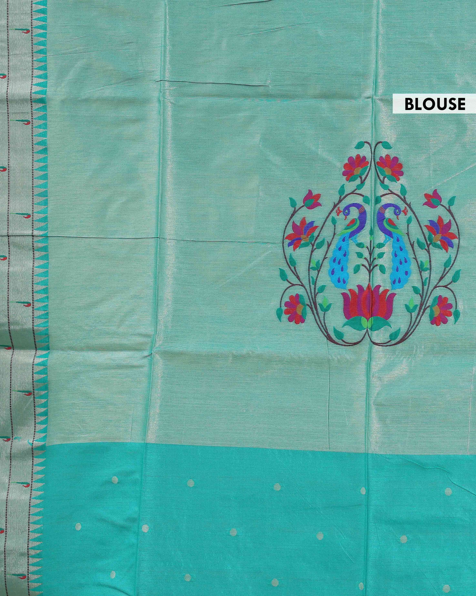 Traditional Paithani Saree with Traditional Peacock and Floral Motifs -Green-BLOUSE