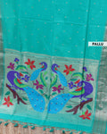 Traditional Paithani Saree with Traditional Peacock and Floral Motifs -Green-PALLU