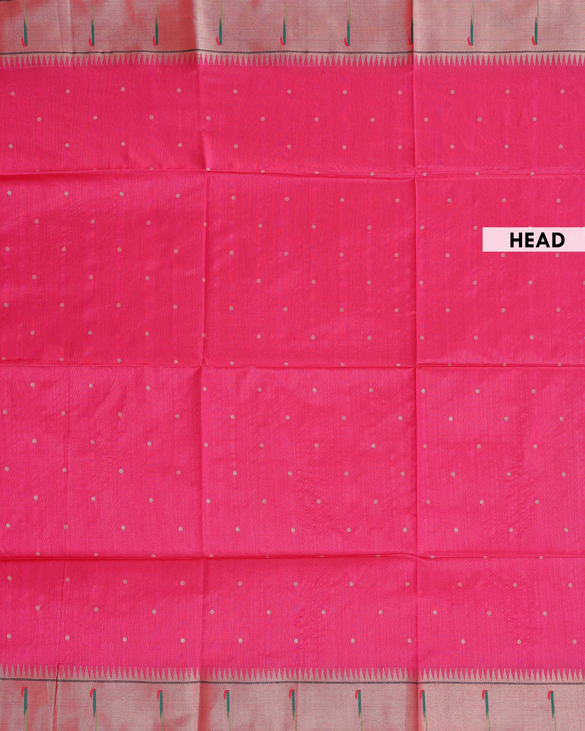Traditional Paithani Saree with Traditional Peacock and Floral Motifs -Pink-head