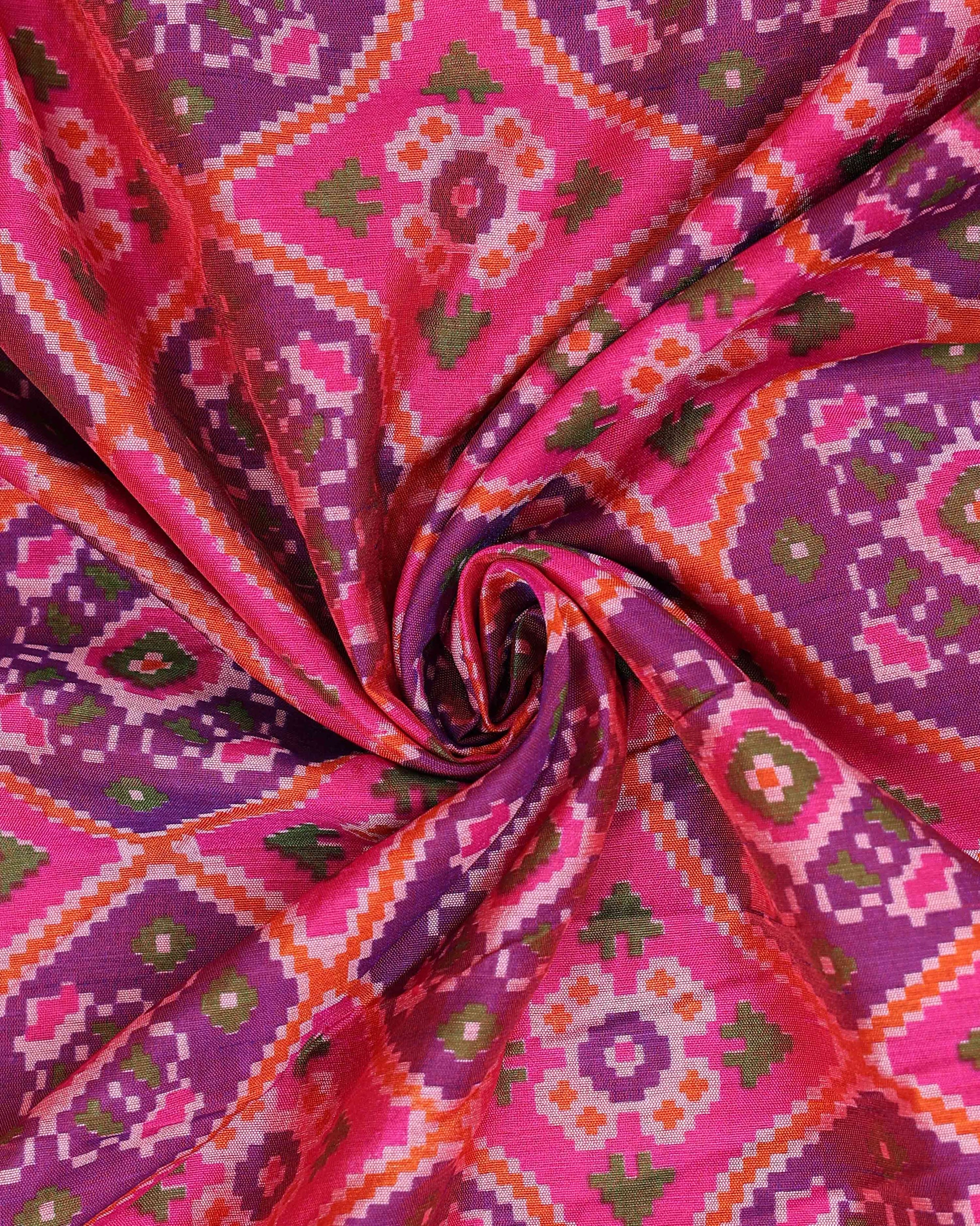 Traditional Patola Semi-Silk Saree with Geometric Ikkat Weave - Purple