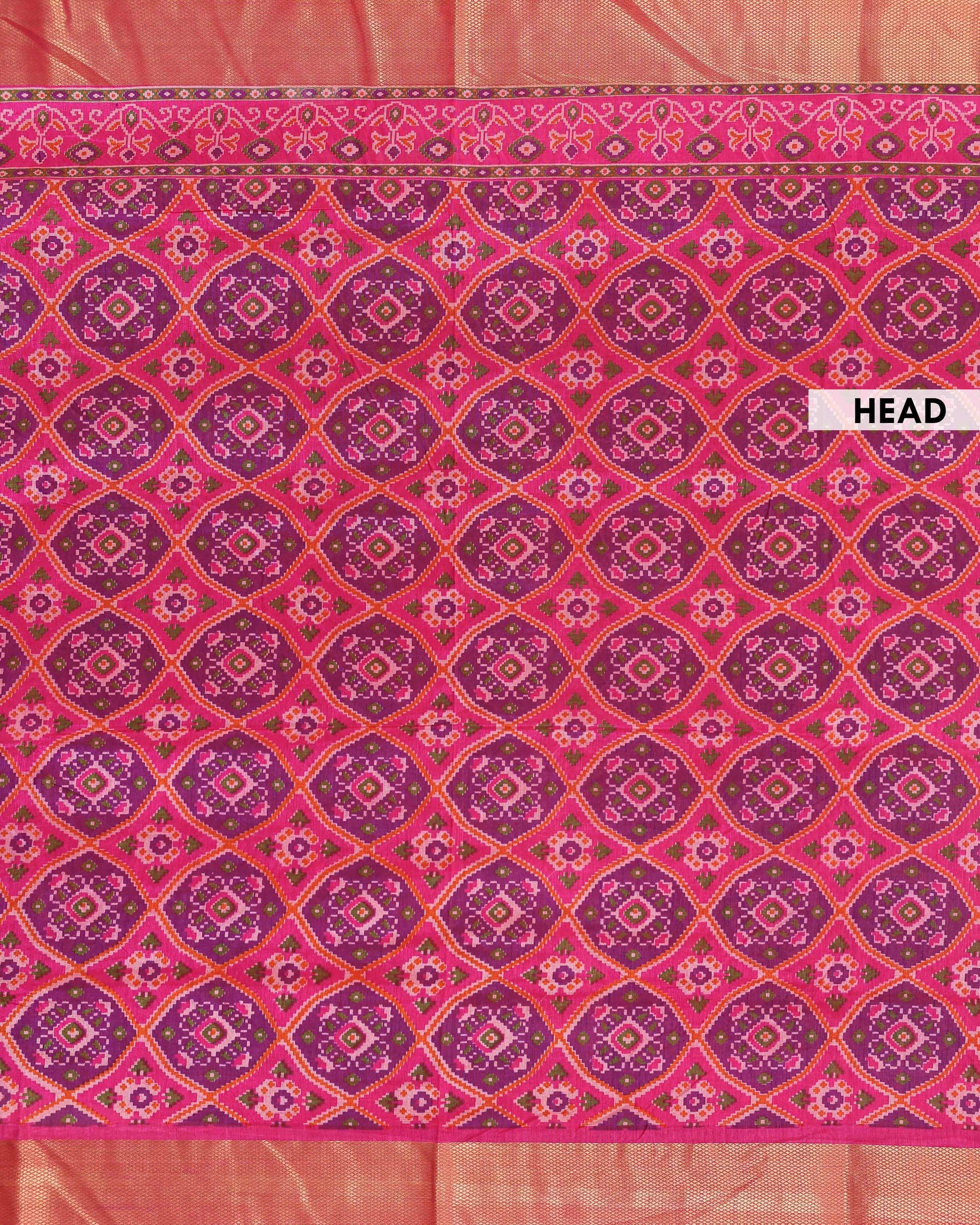 Traditional Patola Semi-Silk Saree with Geometric Ikkat Weave - Purple