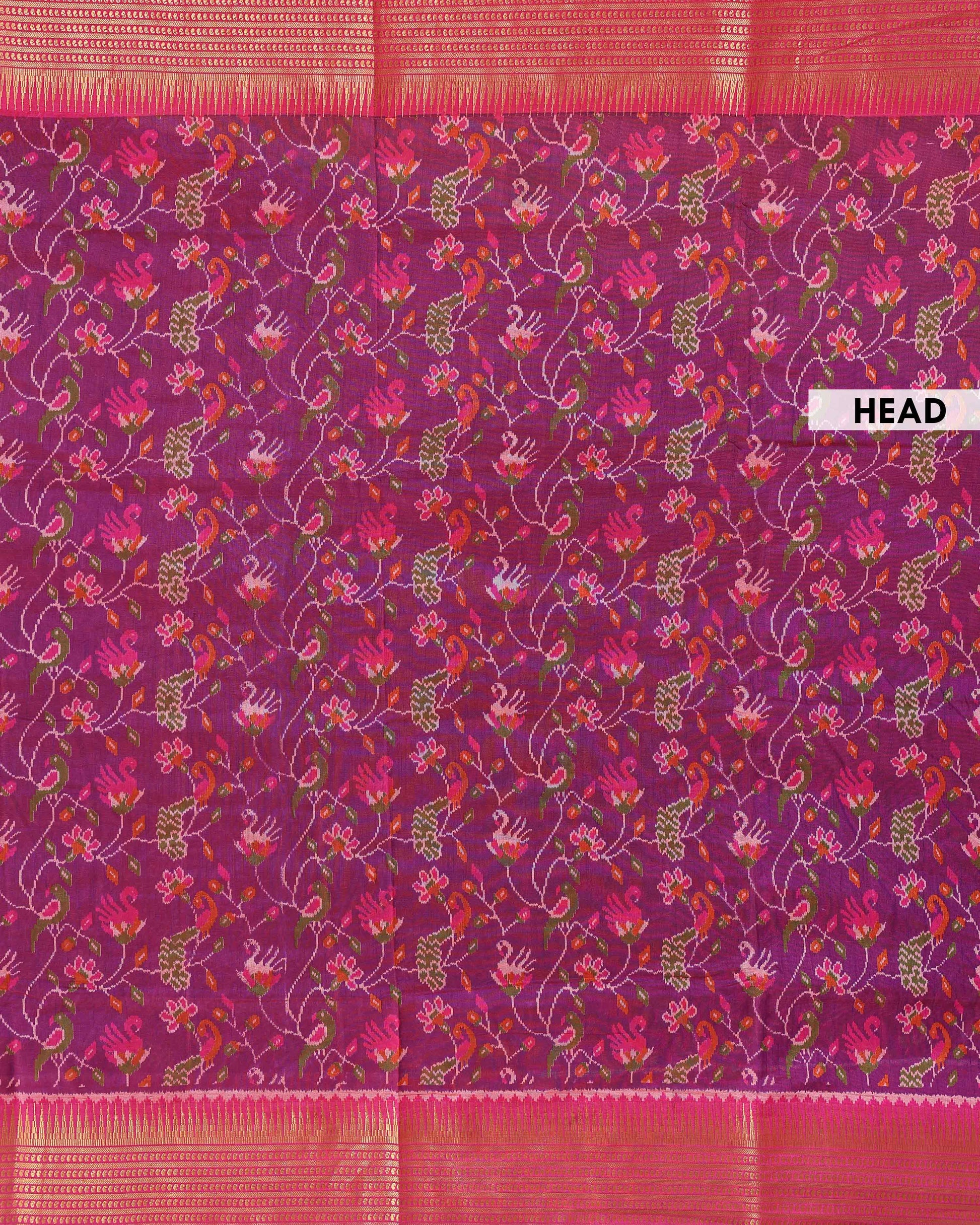 Traditional Patola Semi-Silk Saree with Intricate Bird and Floral Motifs - Purple