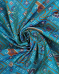 Traditional Patola Semi-Silk Saree with Intricate Geometric Motifs - Teal-Head