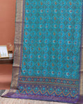Traditional Patola Semi-Silk Saree with Intricate Geometric Motifs - Teal