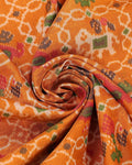 Traditional Patola Semi Silk Saree with Geometric and Floral Motifs - Yellow-close