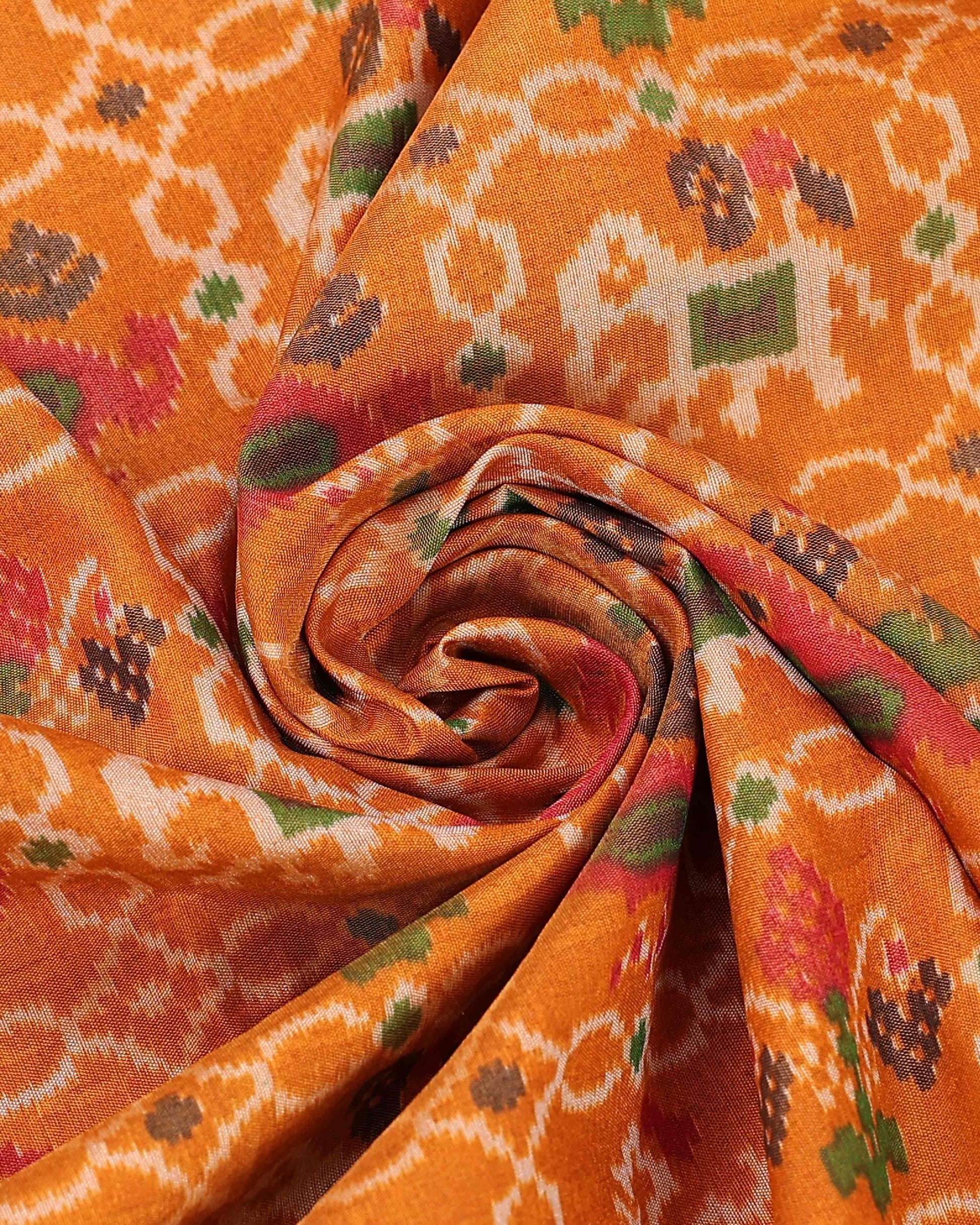 Traditional Patola Semi Silk Saree with Geometric and Floral Motifs - Yellow-close