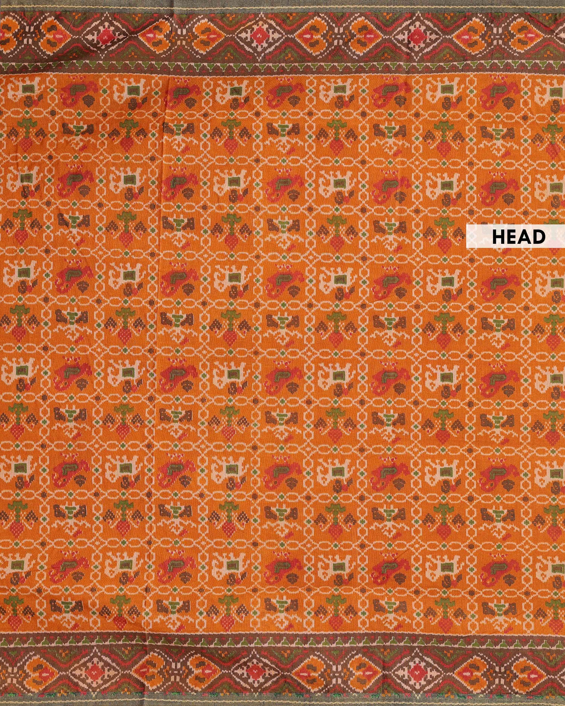 Traditional Patola Semi Silk Saree with Geometric and Floral Motifs - Yellow-head