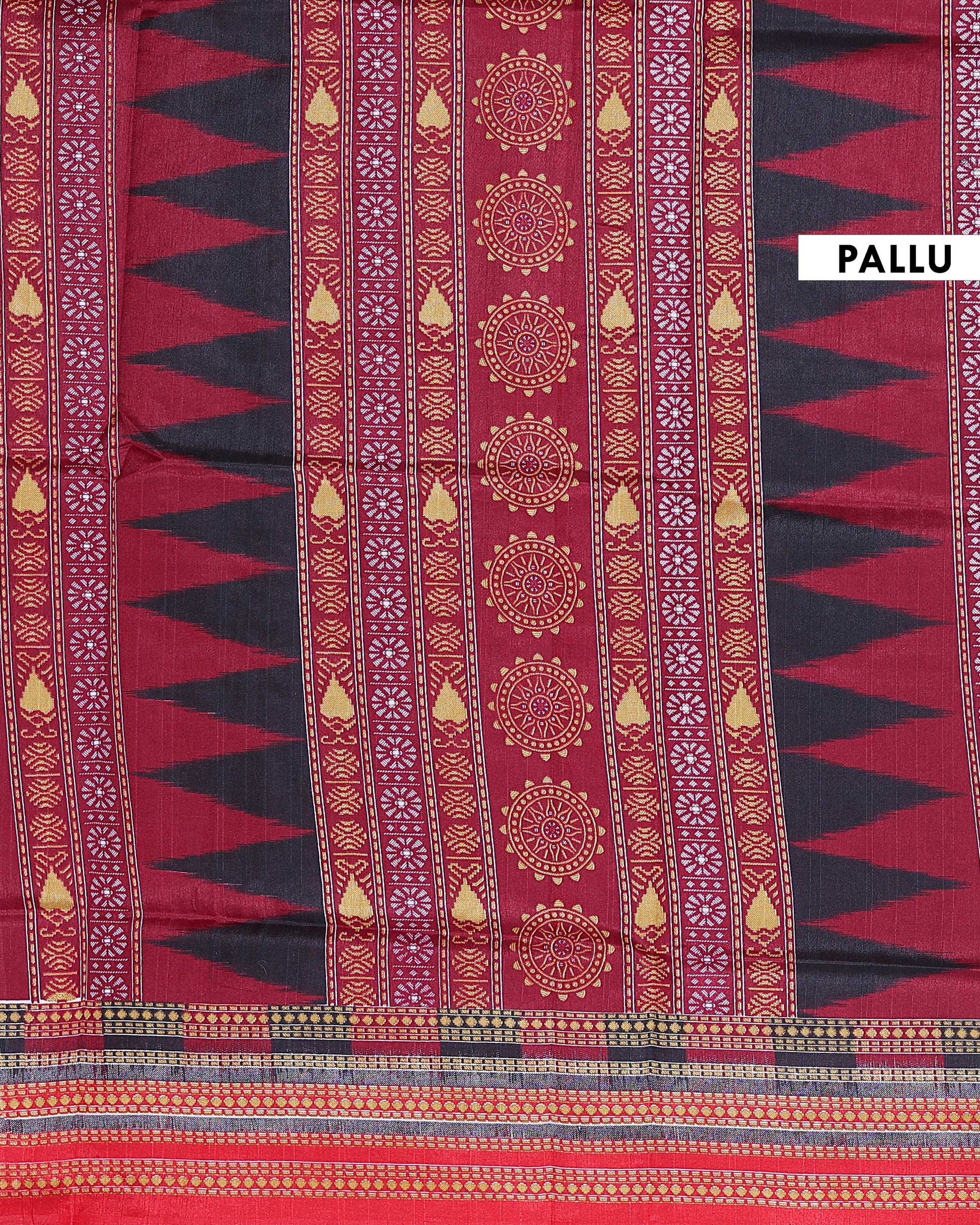 Traditional Pochampally Handloom Cotton Saree with Ikkat Zig-Zag Weave and Temple Border - Multi