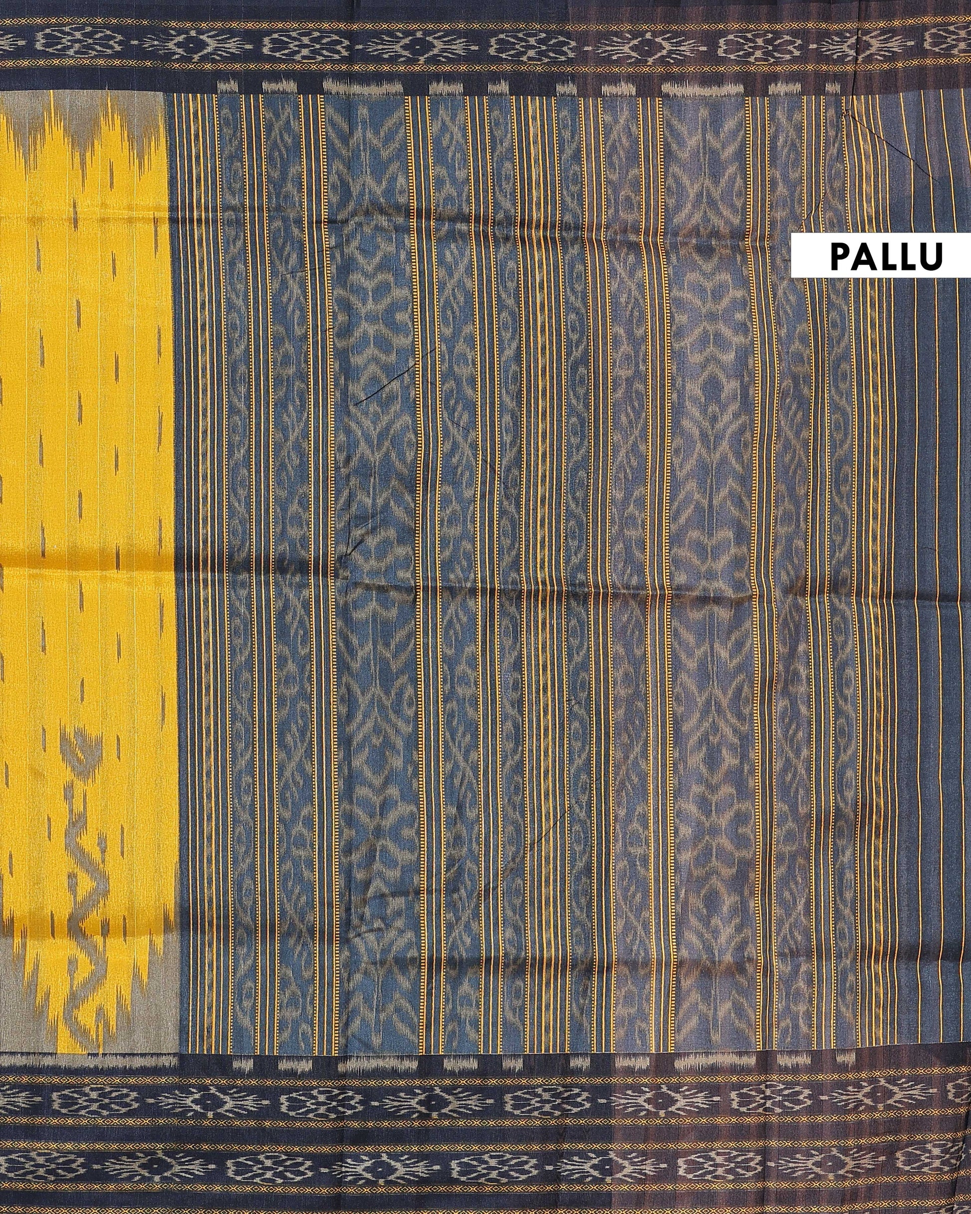 Traditional Pochampally Handloom Saree with Temple Border - Yellow