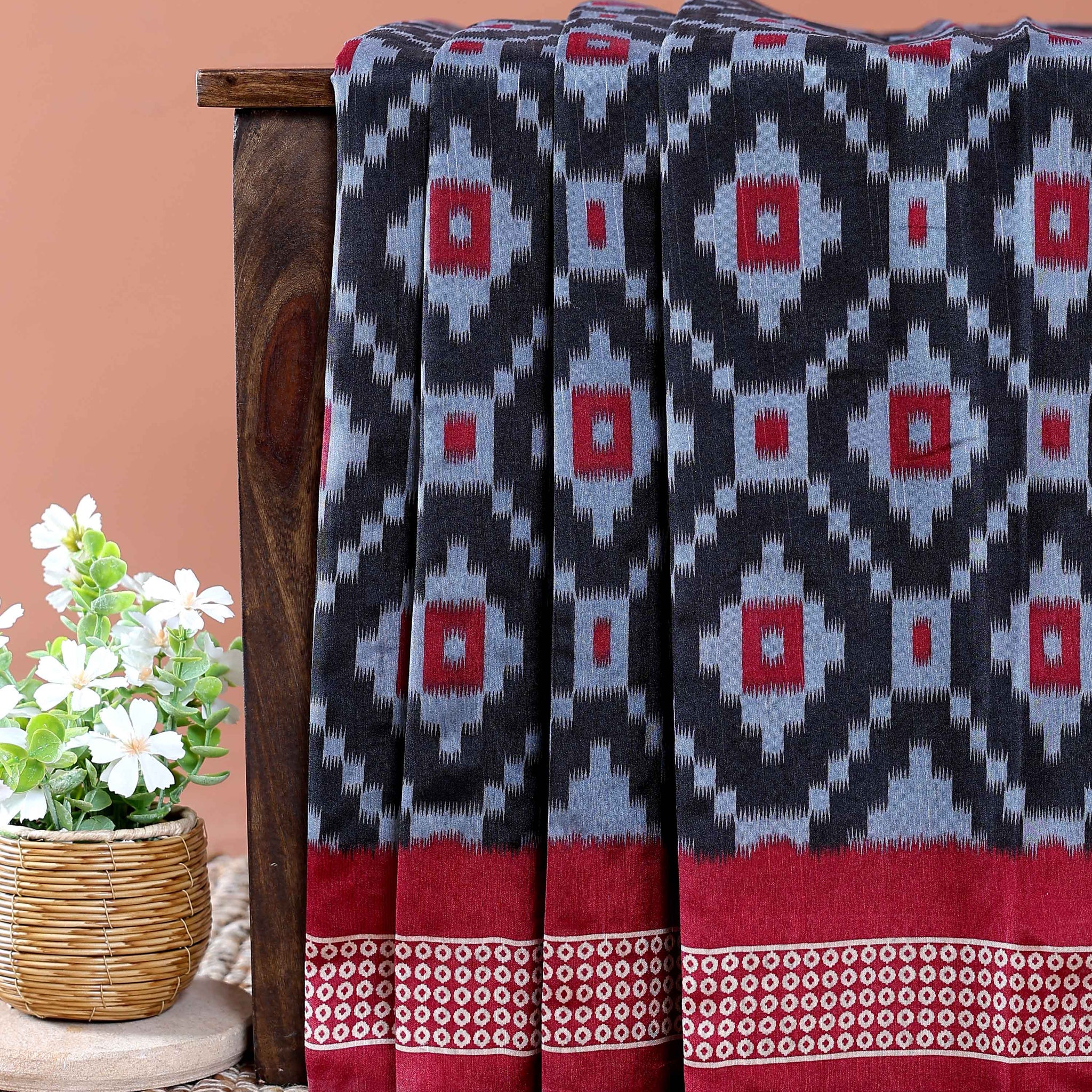 Traditional Pochampally Handwoven Ikat Saree with Geometric Motifs - Multi