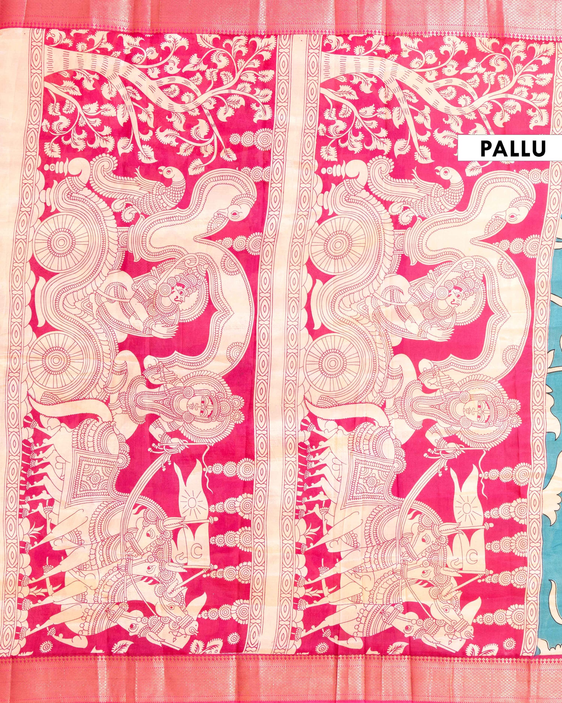 Traditional Semi Chanderi Saree with Floral Motifs and Zari Border - Blue