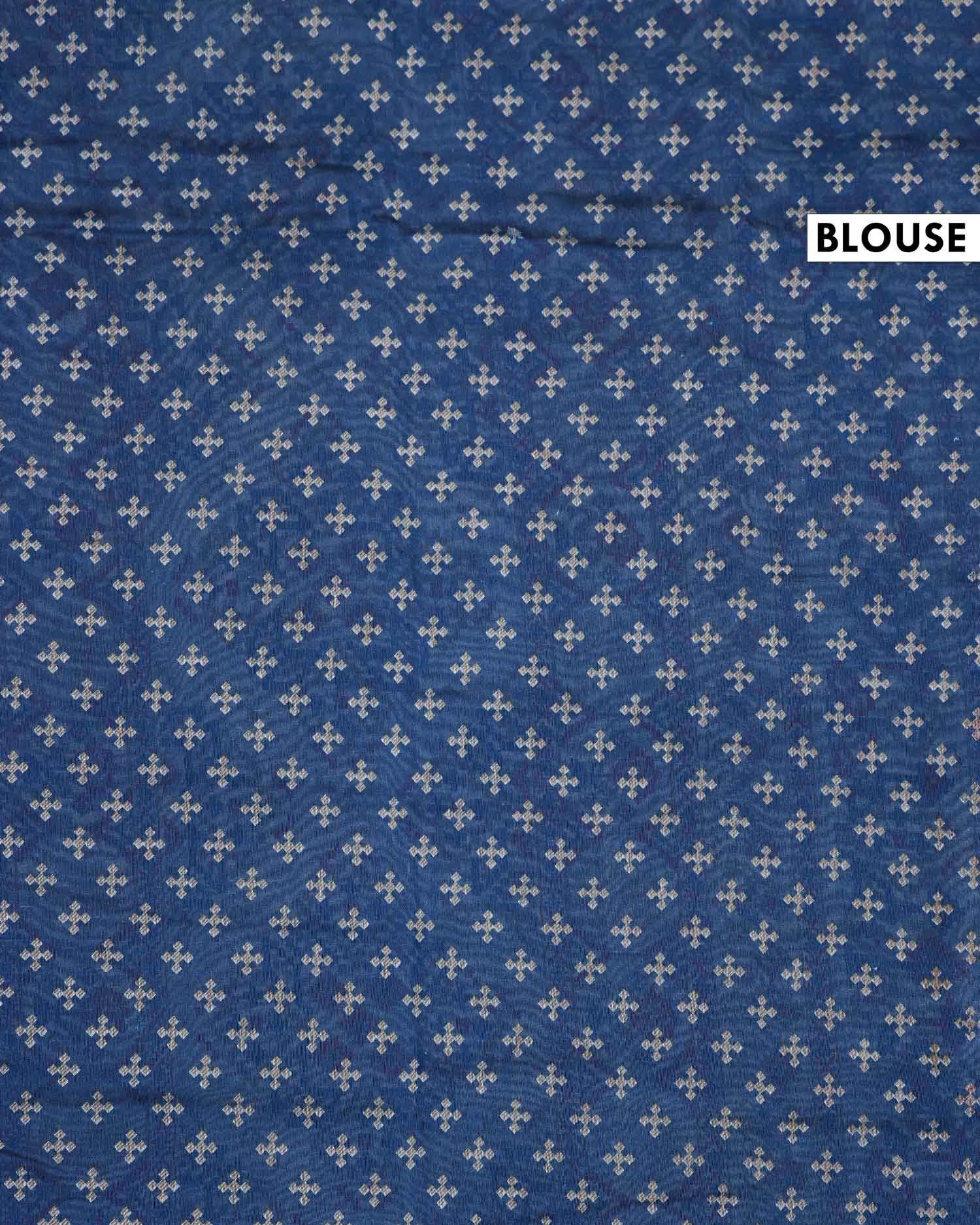 Traditional Semi Chanderi Saree with Intricate Floral Buti Design and Ornamental Ethnic Border - Blue-Blouse