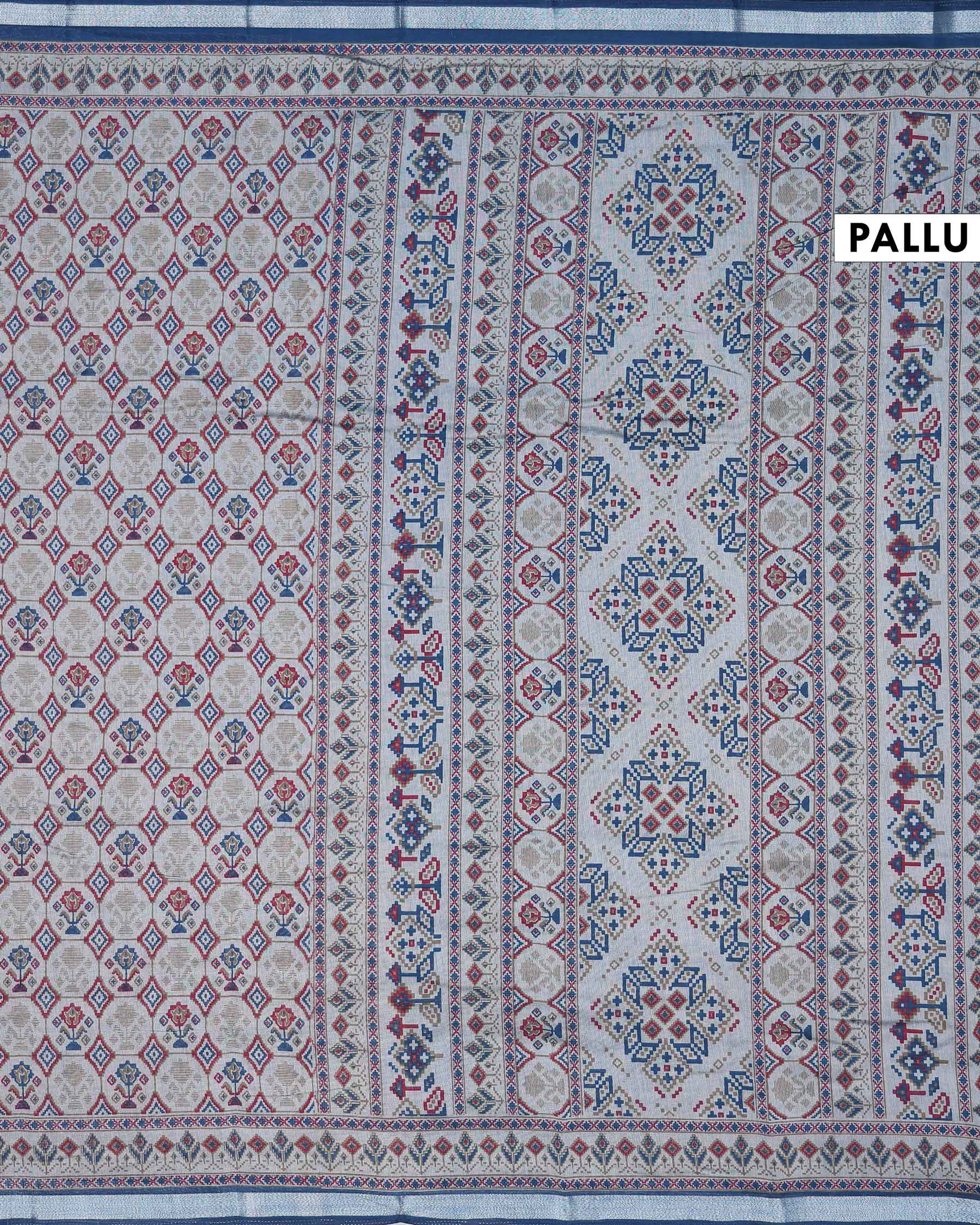 Traditional Semi Chanderi Saree with Intricate Floral Buti Design and Ornamental Ethnic Border - Multi-Pallu