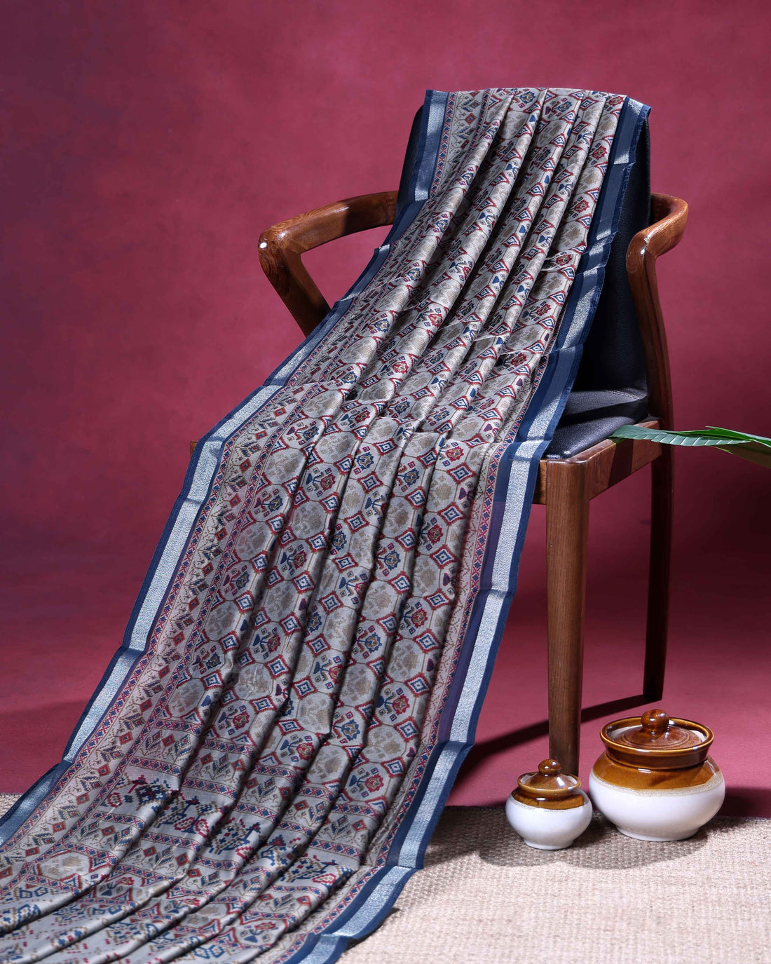 Traditional Semi Chanderi Saree with Intricate Floral Buti Design and Ornamental Ethnic Border - Multi