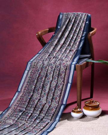 Traditional Semi Chanderi Saree with Intricate Floral Buti Design and Ornamental Ethnic Border - Multi