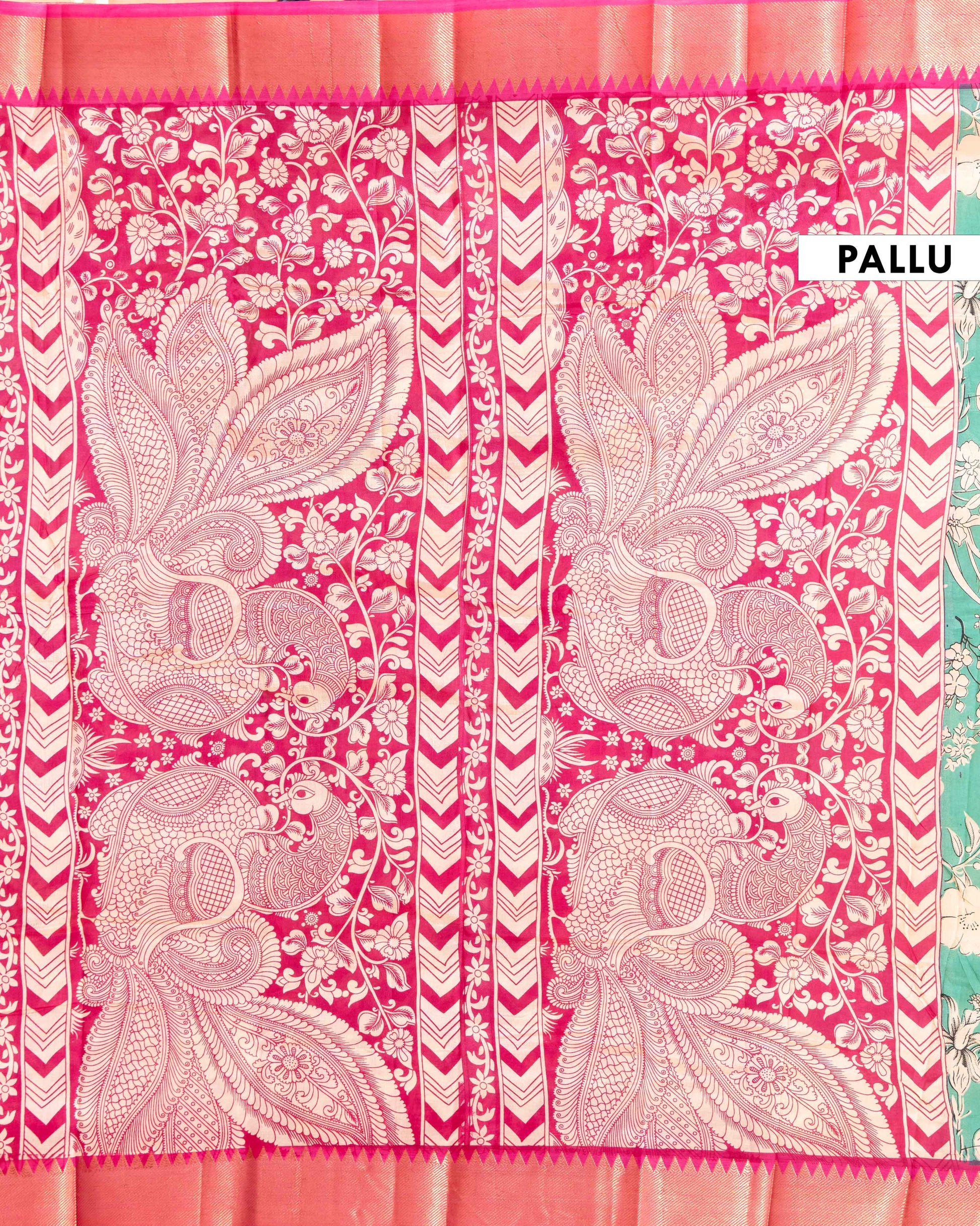 Traditional Semi Chanderi Saree with Intricate Floral and Avian Motifs - Green