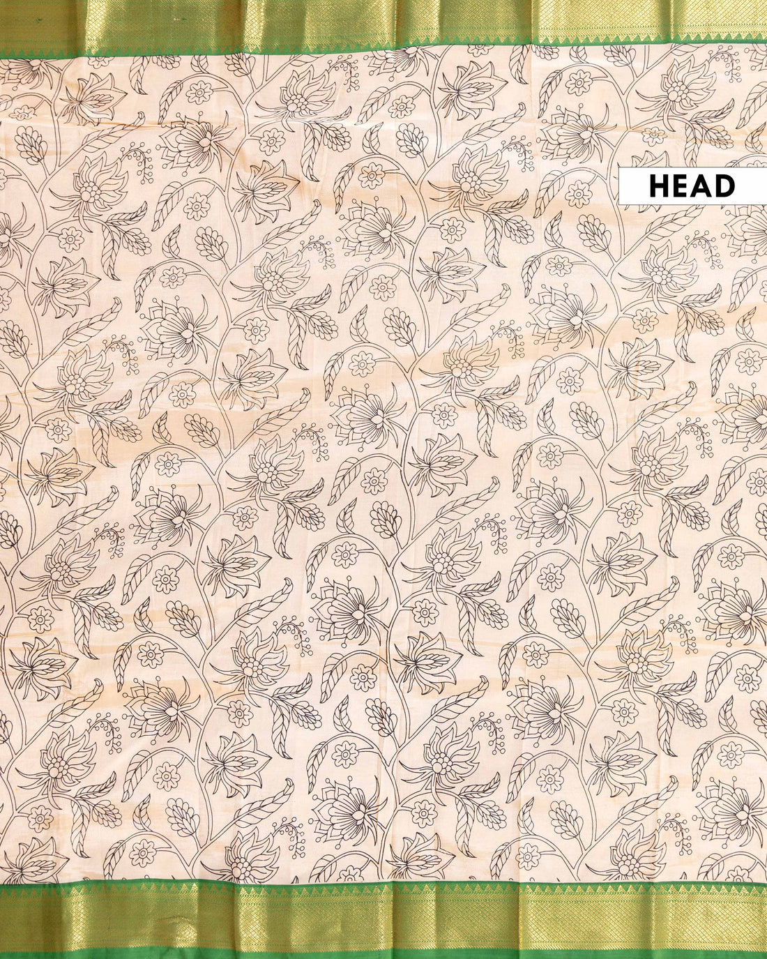 Traditional Semi Chanderi Saree with Kalamkari-Inspired Floral Design and Zari Border - Sandal