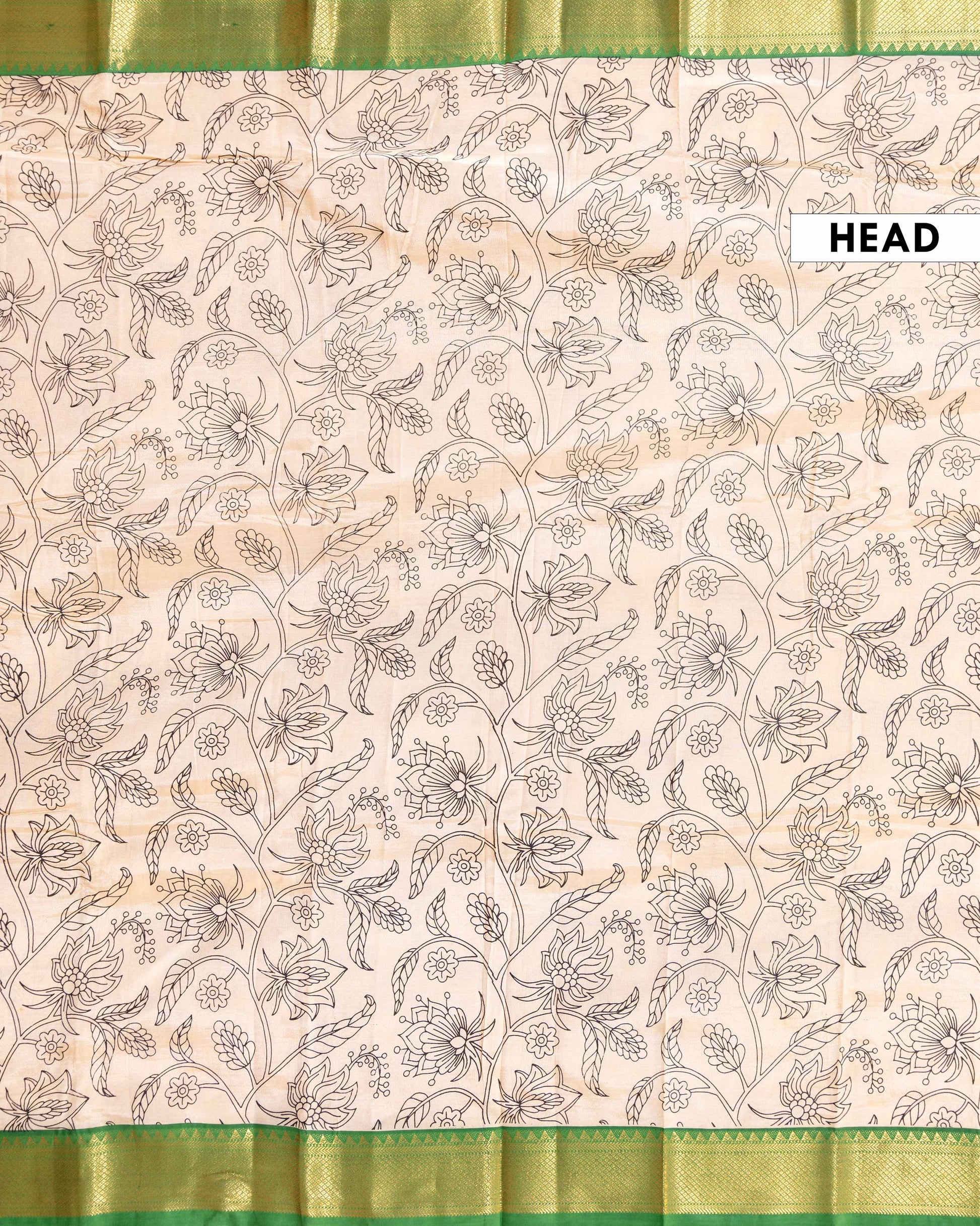 Traditional Semi Chanderi Saree with Kalamkari-Inspired Floral Design and Zari Border - Sandal