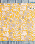 Traditional Semi Chanderi Saree with Kalamkari Floral and Peacock Print - Yellow