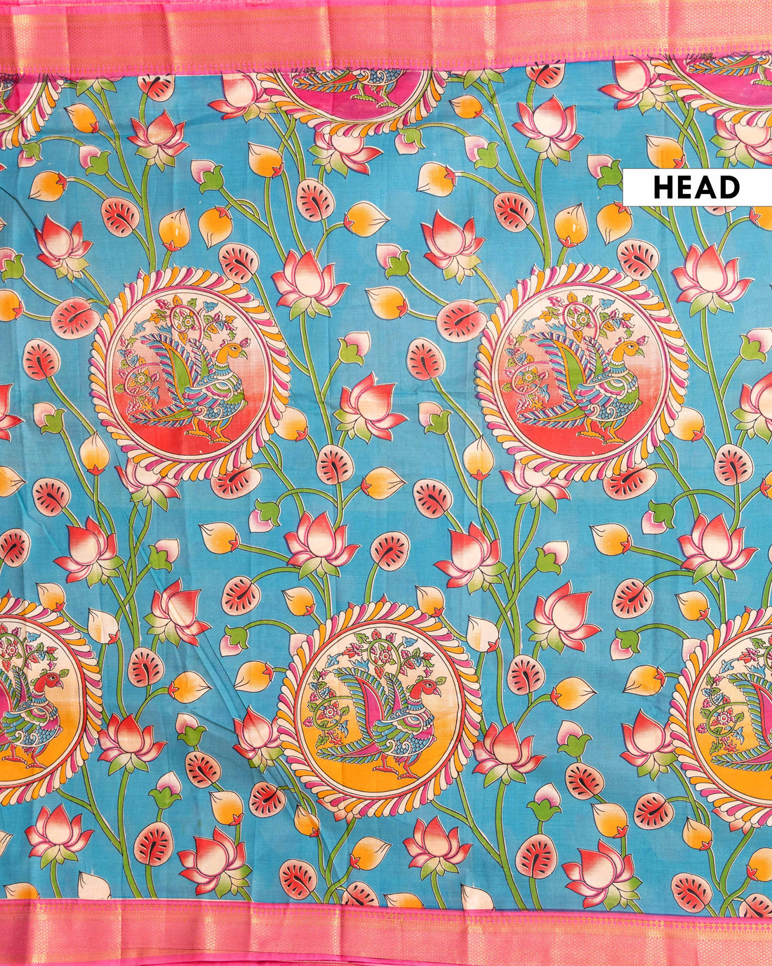 Traditional Semi Chanderi Saree with Kalamkari inspired Floral and Peacock Design - Blue