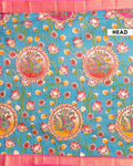 Traditional Semi Chanderi Saree with Kalamkari inspired Floral and Peacock Design - Blue