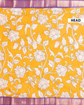 Traditional Semi Chanderi Saree with Kalamkari inspired floral print and a contrasting border - Yellow