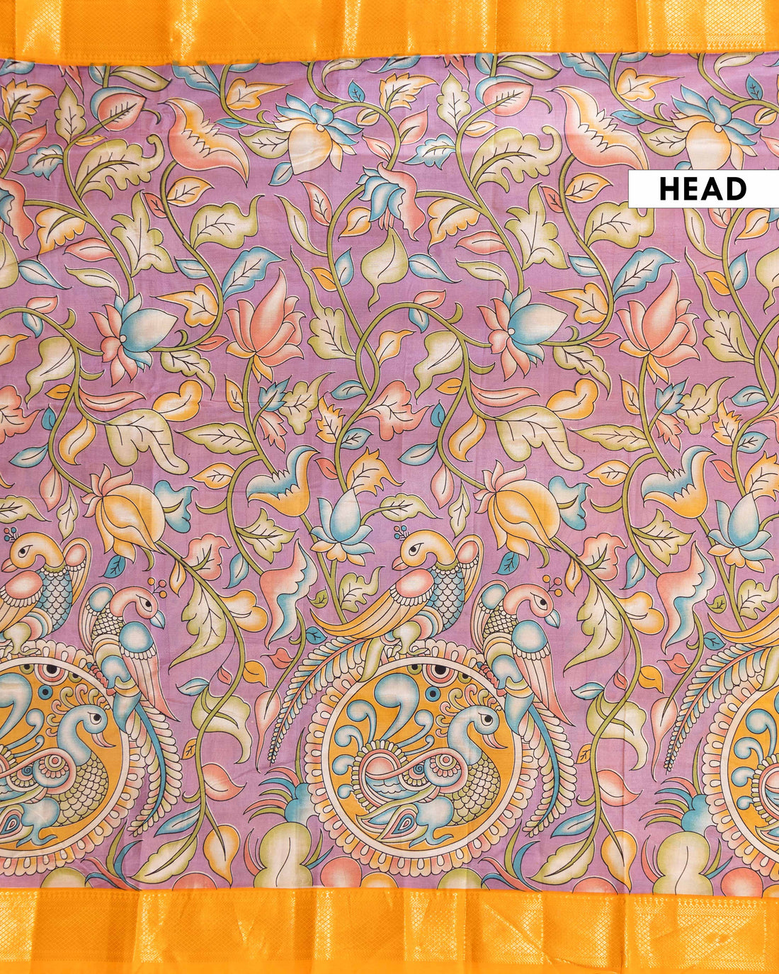 Traditional Semi Chanderi Saree with Kalamkari style Peacock and Floral Motifs - Purple