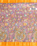 Traditional Semi Chanderi Saree with Kalamkari style Peacock and Floral Motifs - Purple