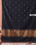 Traditional Semi Silk Cotton Saree Golden Zari Border and All-Over Thread Motifs - Black