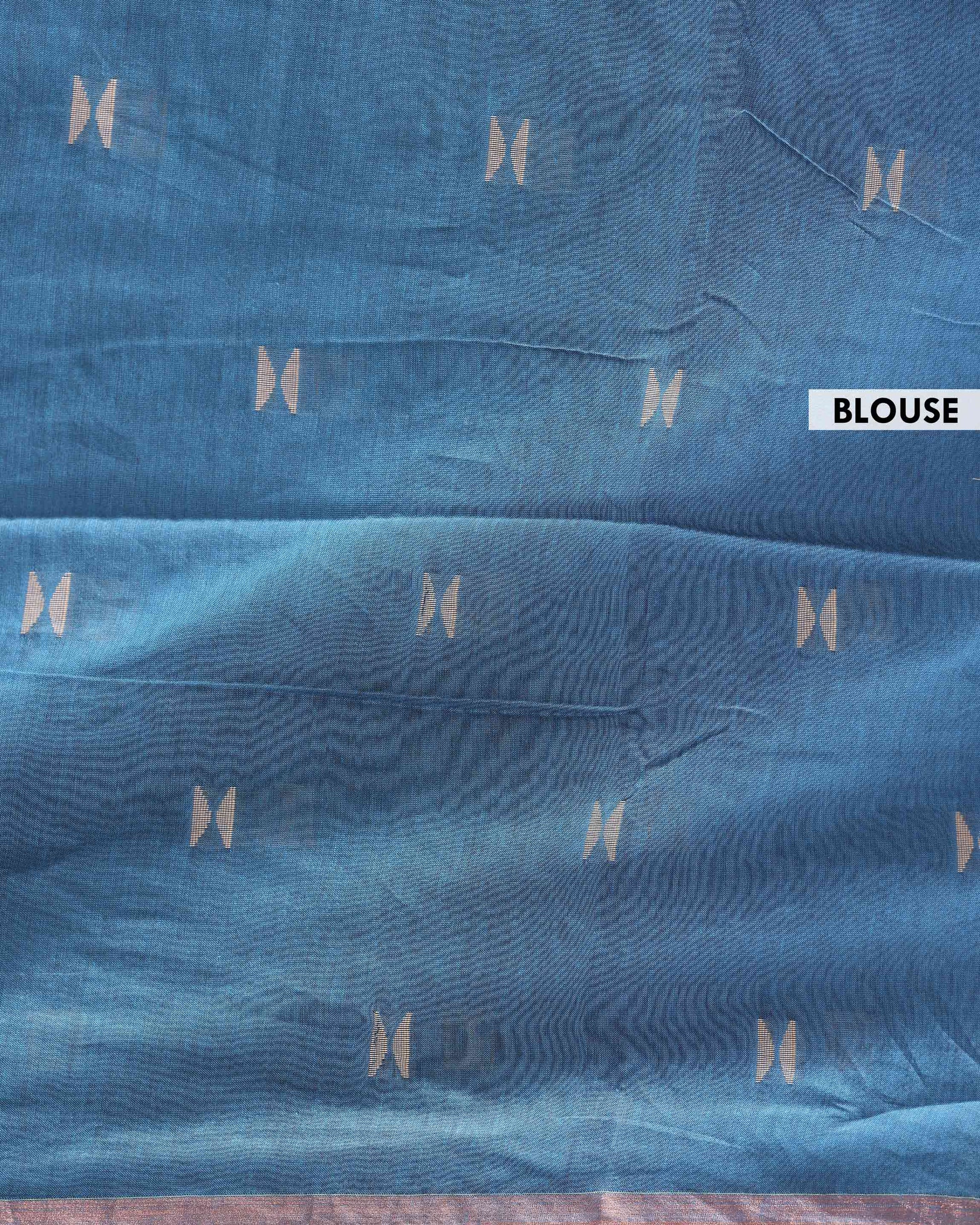 Traditional Semi Silk Cotton Saree Golden Zari Border and All-Over Thread Motifs - Blue