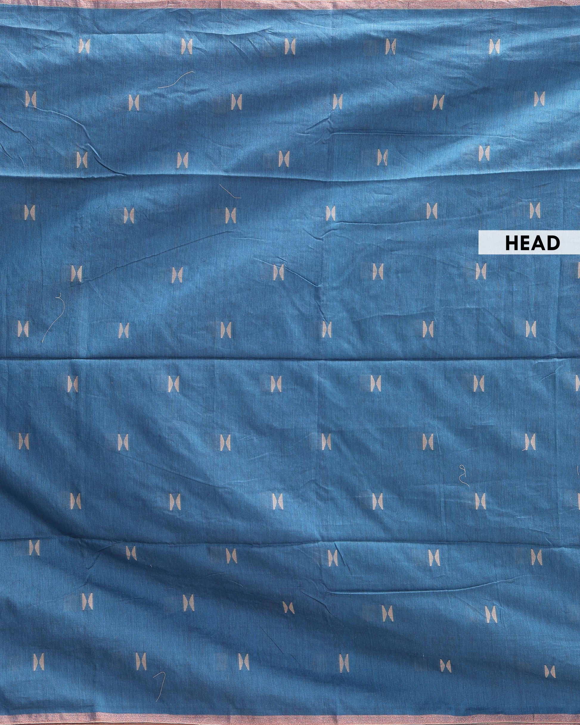 Traditional Semi Silk Cotton Saree Golden Zari Border and All-Over Thread Motifs - Blue