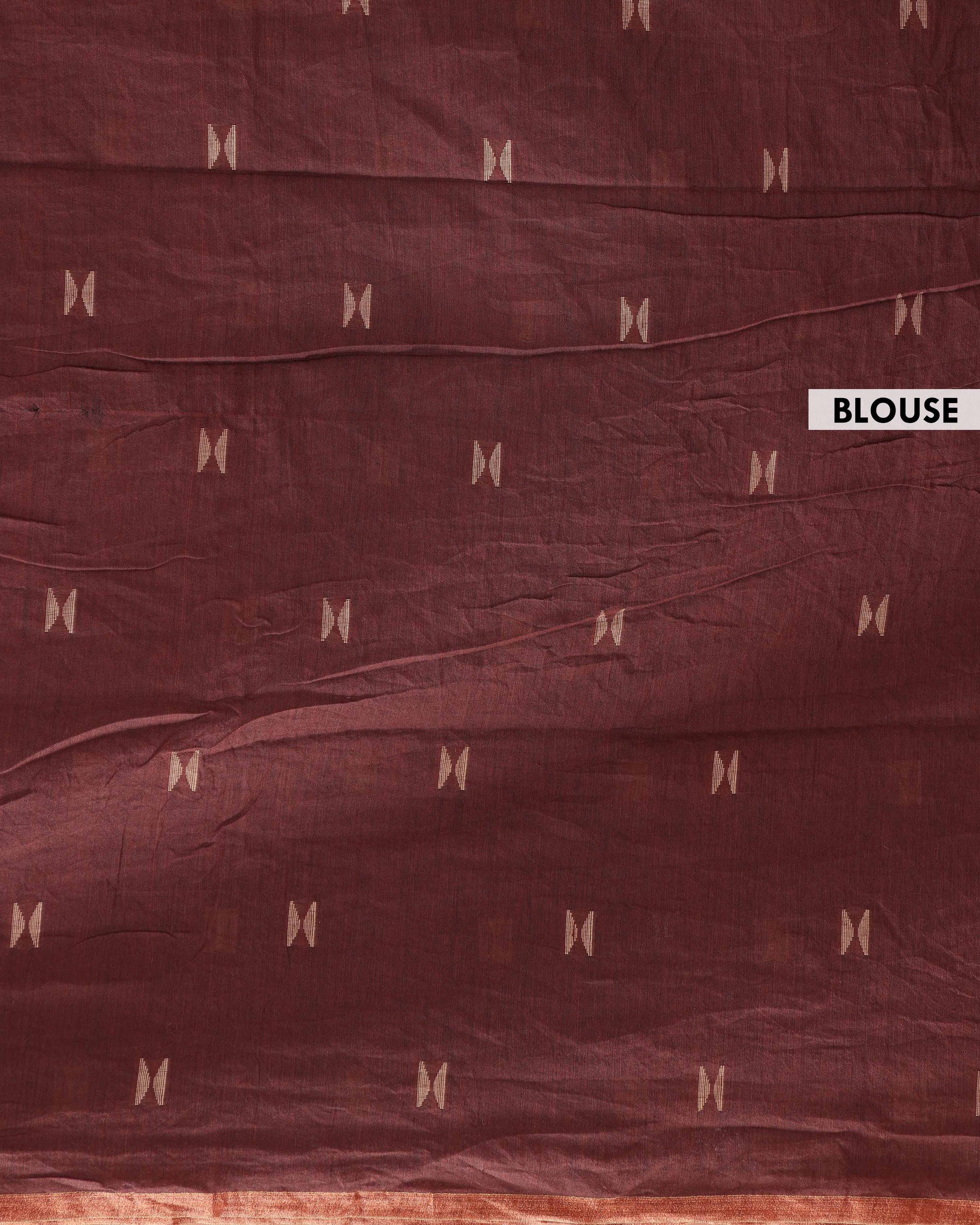 Traditional Semi Silk Cotton Saree Golden Zari Border and All-Over Thread Motifs - Dark Brown