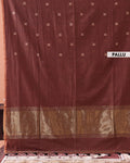 Traditional Semi Silk Cotton Saree Golden Zari Border and All-Over Thread Motifs - Dark Brown