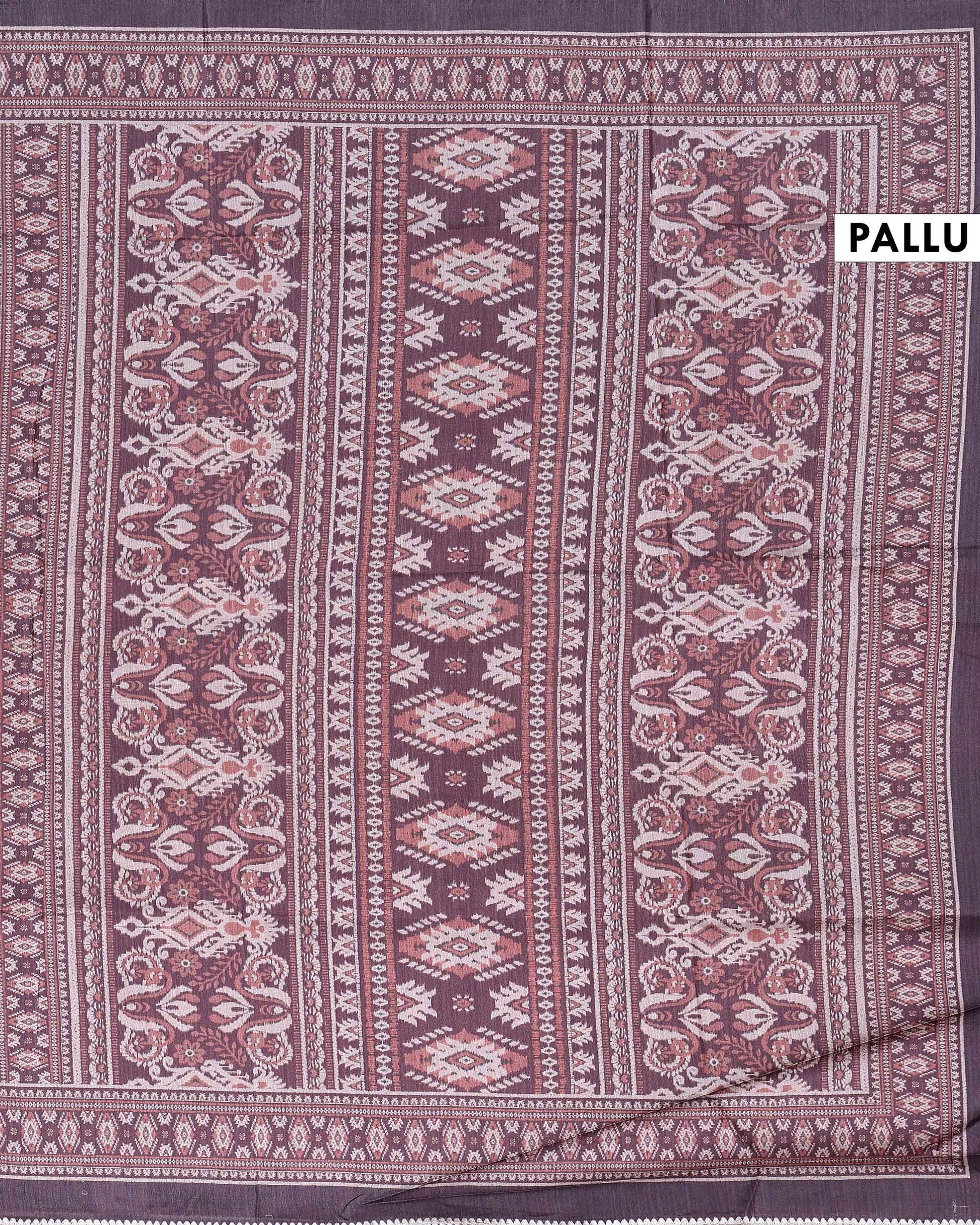 Traditional Semi Tussar Saree with All Over Woven Buti Motifs and Intricate Ethnic Border - Brown-Pallu