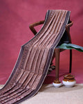 Traditional Semi Tussar Saree with All Over Woven Buti Motifs and Intricate Ethnic Border - Brown