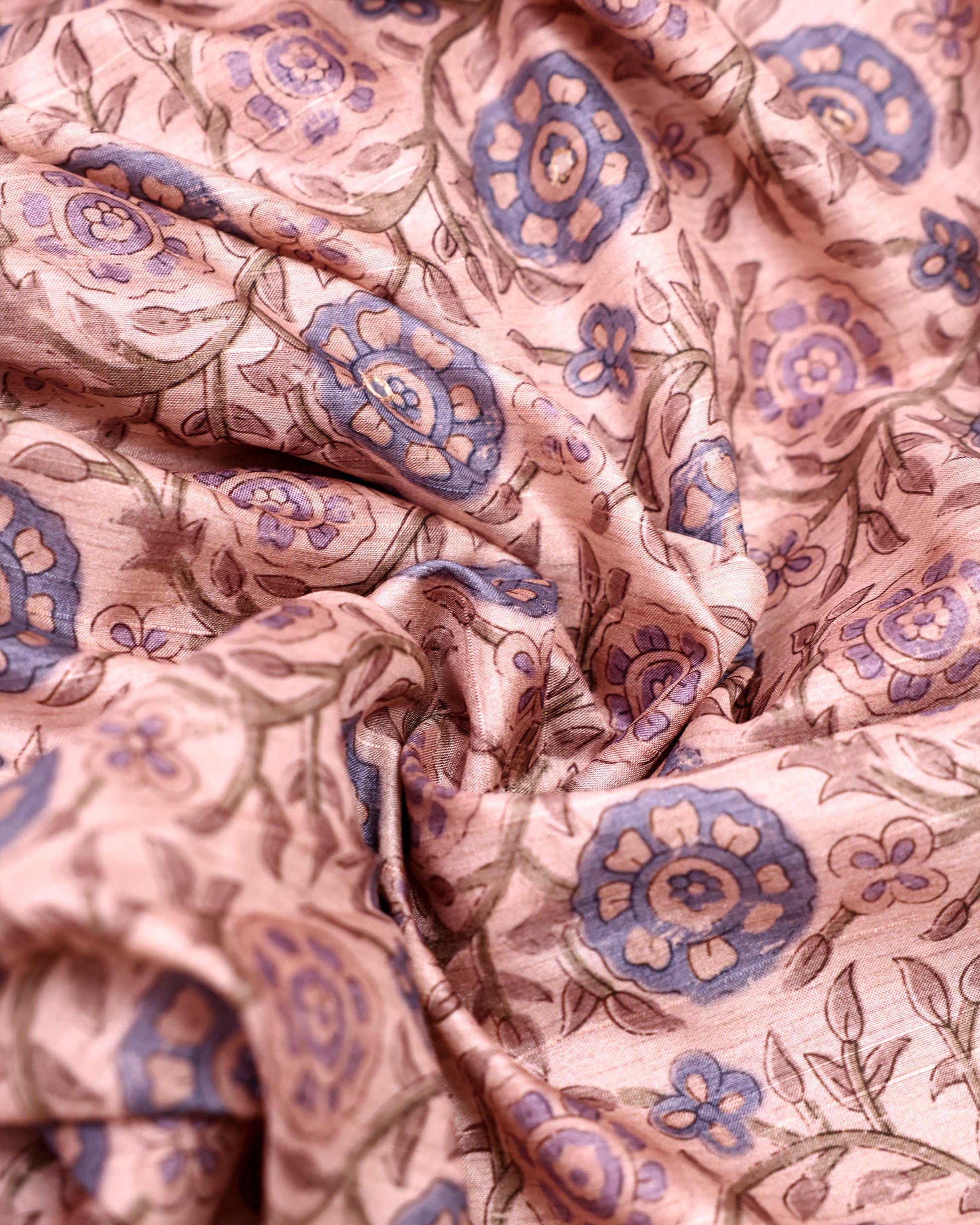 Traditional Semi Tussar Saree with Floral Inspired Motifs and Subtle Woven Border - Close Up
