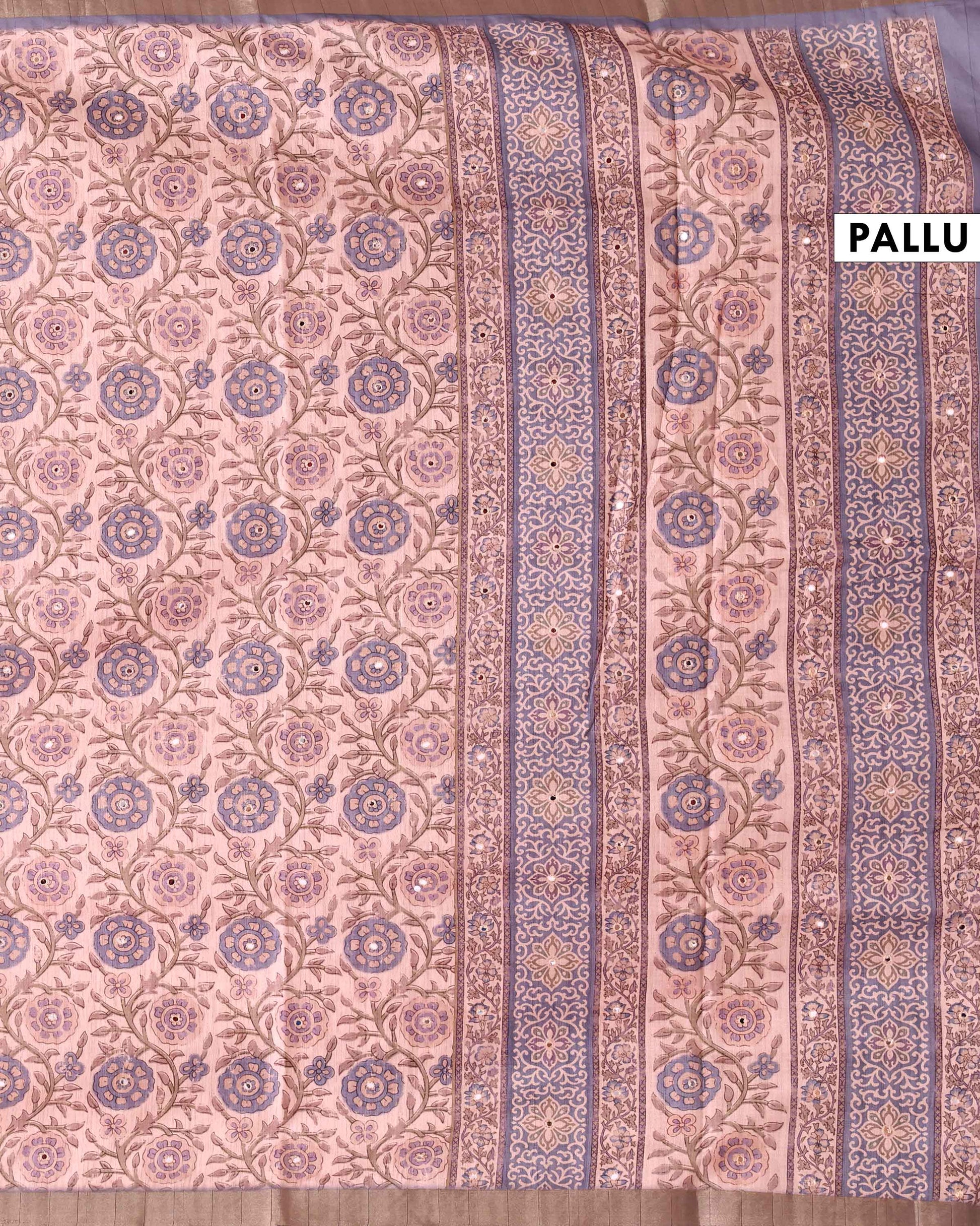 Traditional Semi Tussar Saree with Floral Inspired Motifs and Subtle Woven Border - Cream-Pallu