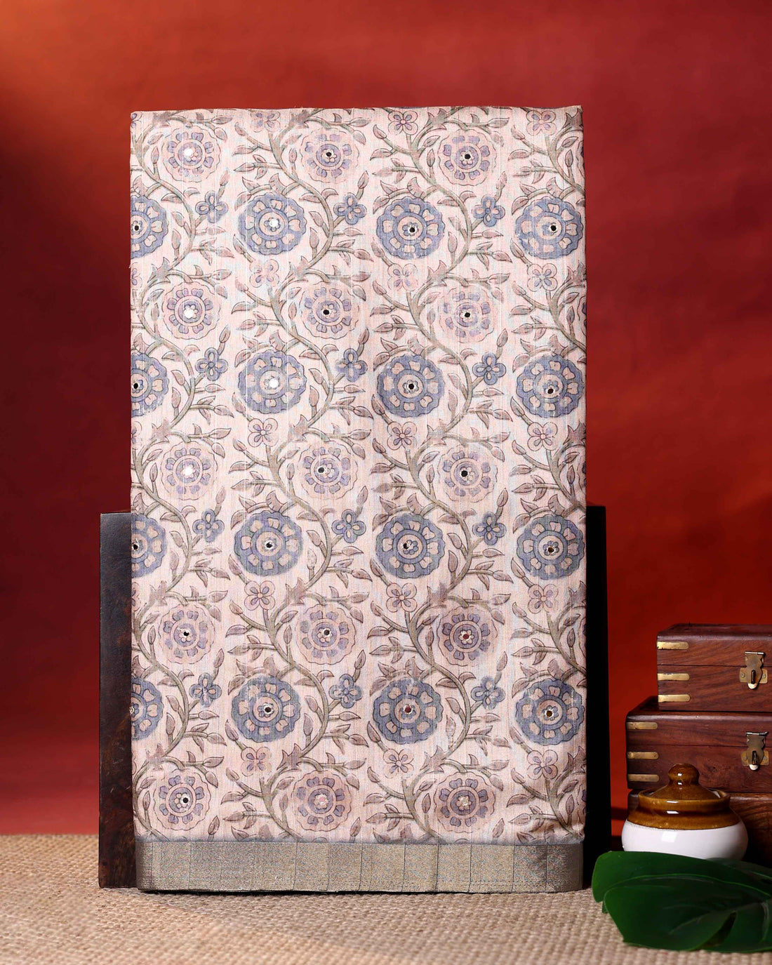 Traditional Semi Tussar Saree with Floral Inspired Motifs and Subtle Woven Border - Cream