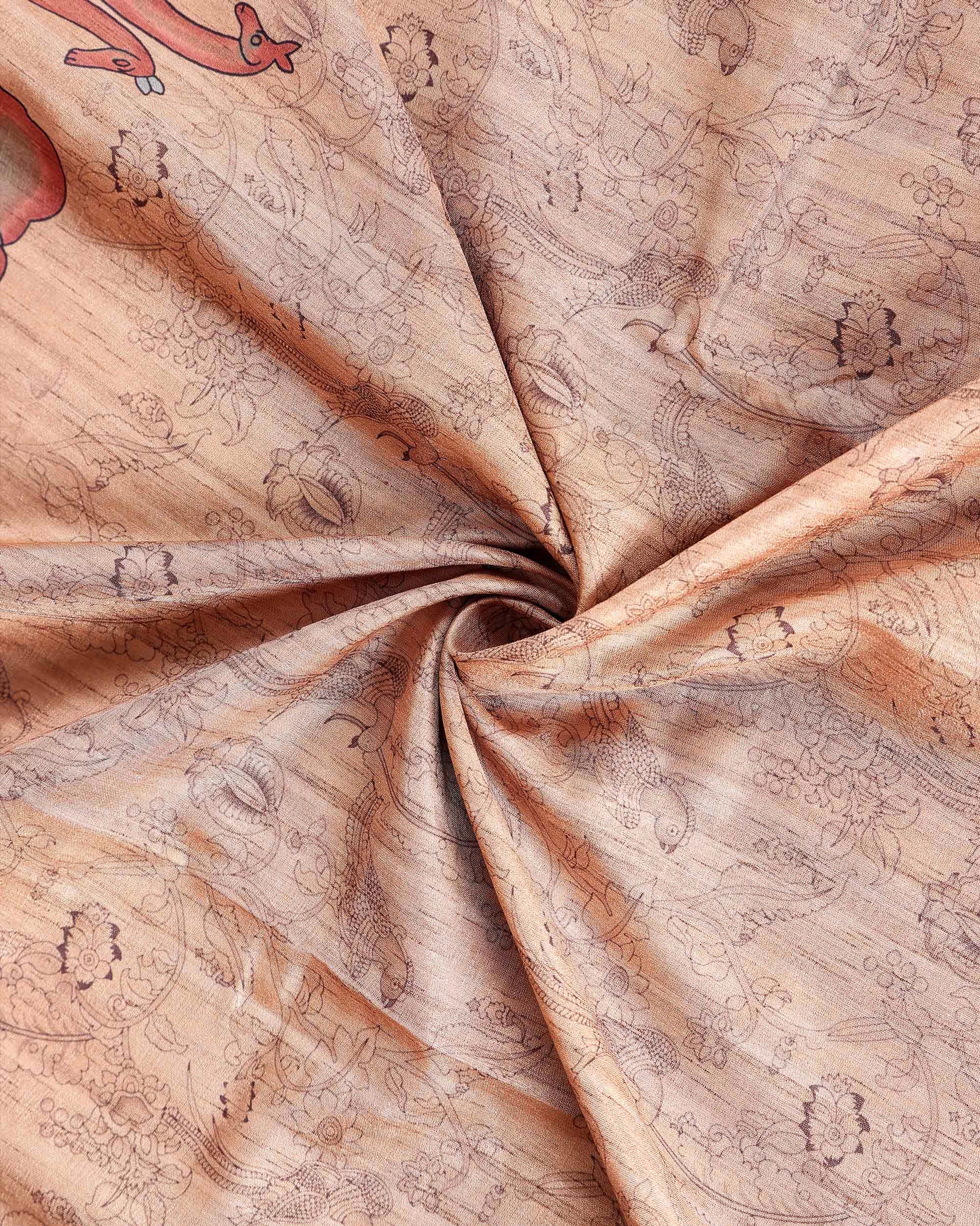 Traditional Semi Tussar Saree with Jaal Inspired Motifs and Zari Woven Border - Beige-Close Up