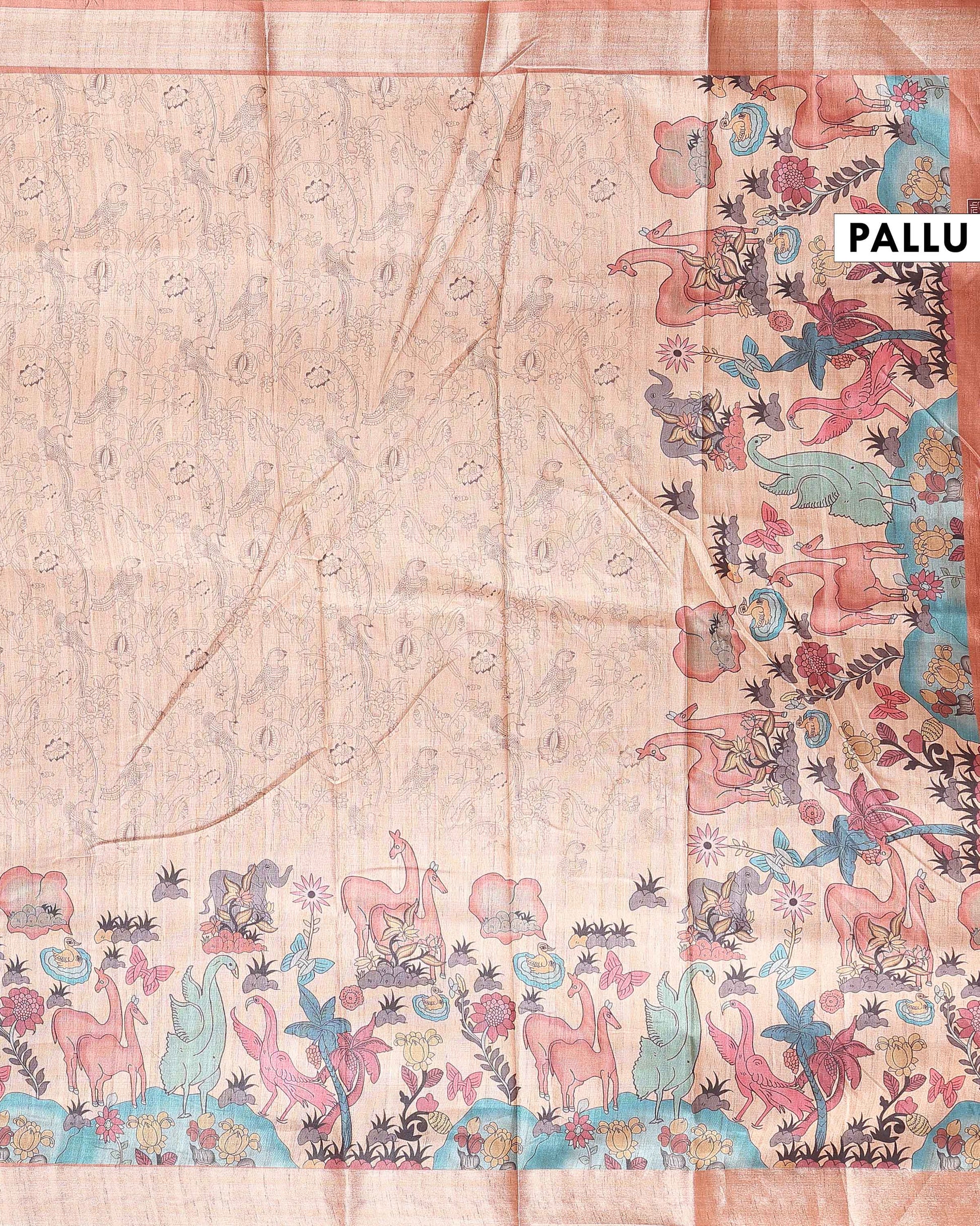 Traditional Semi Tussar Saree with Jaal Inspired Motifs and Zari Woven Border - Beige-Pallu