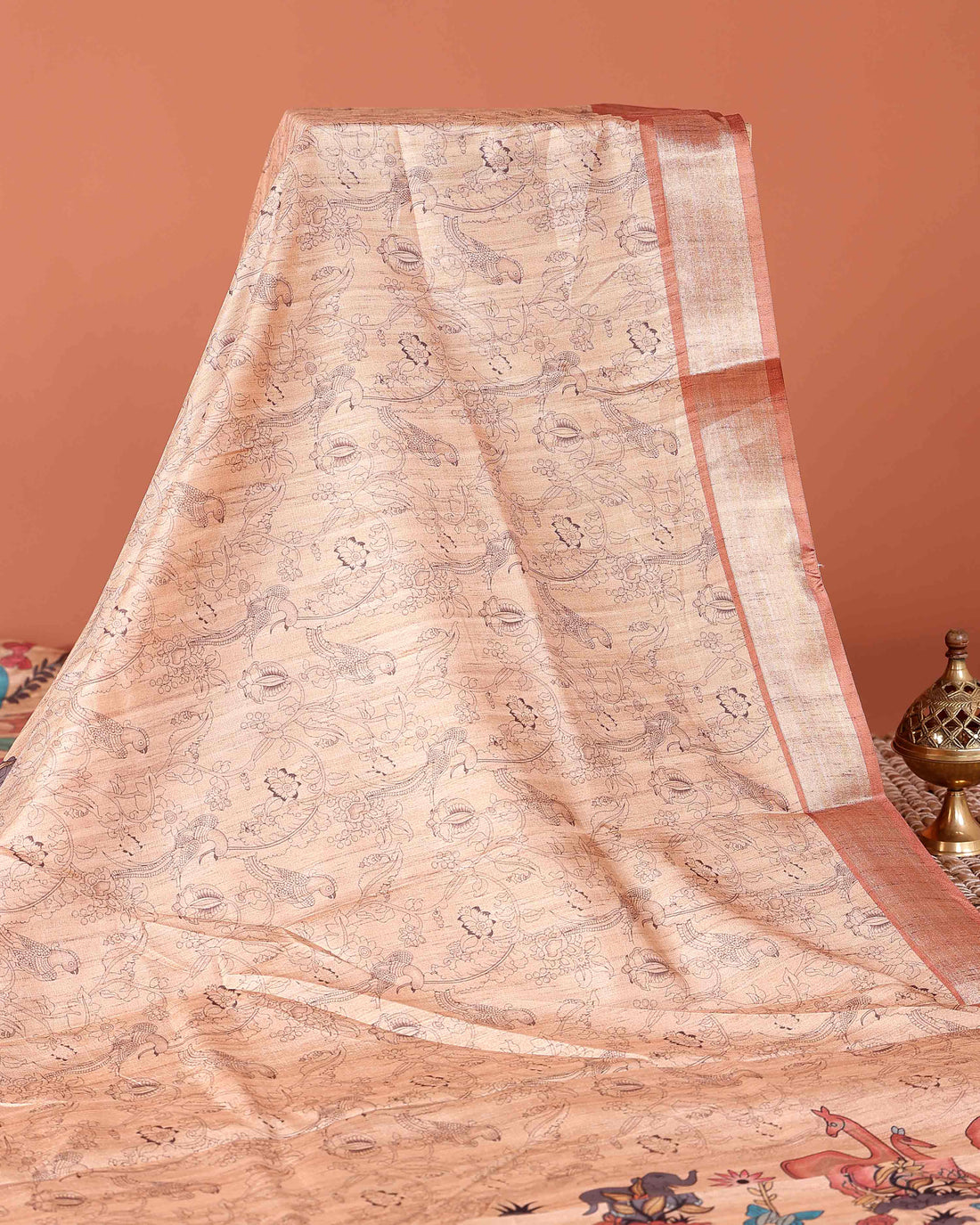 Traditional Semi Tussar Saree with Jaal Inspired Motifs and Zari Woven Border - Beige