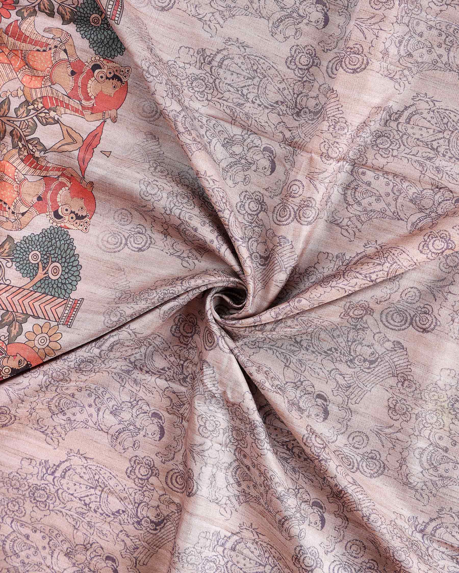 Traditional Semi Tussar Saree with Jaal Inspired Motifs and Zari Woven Border - Close Up