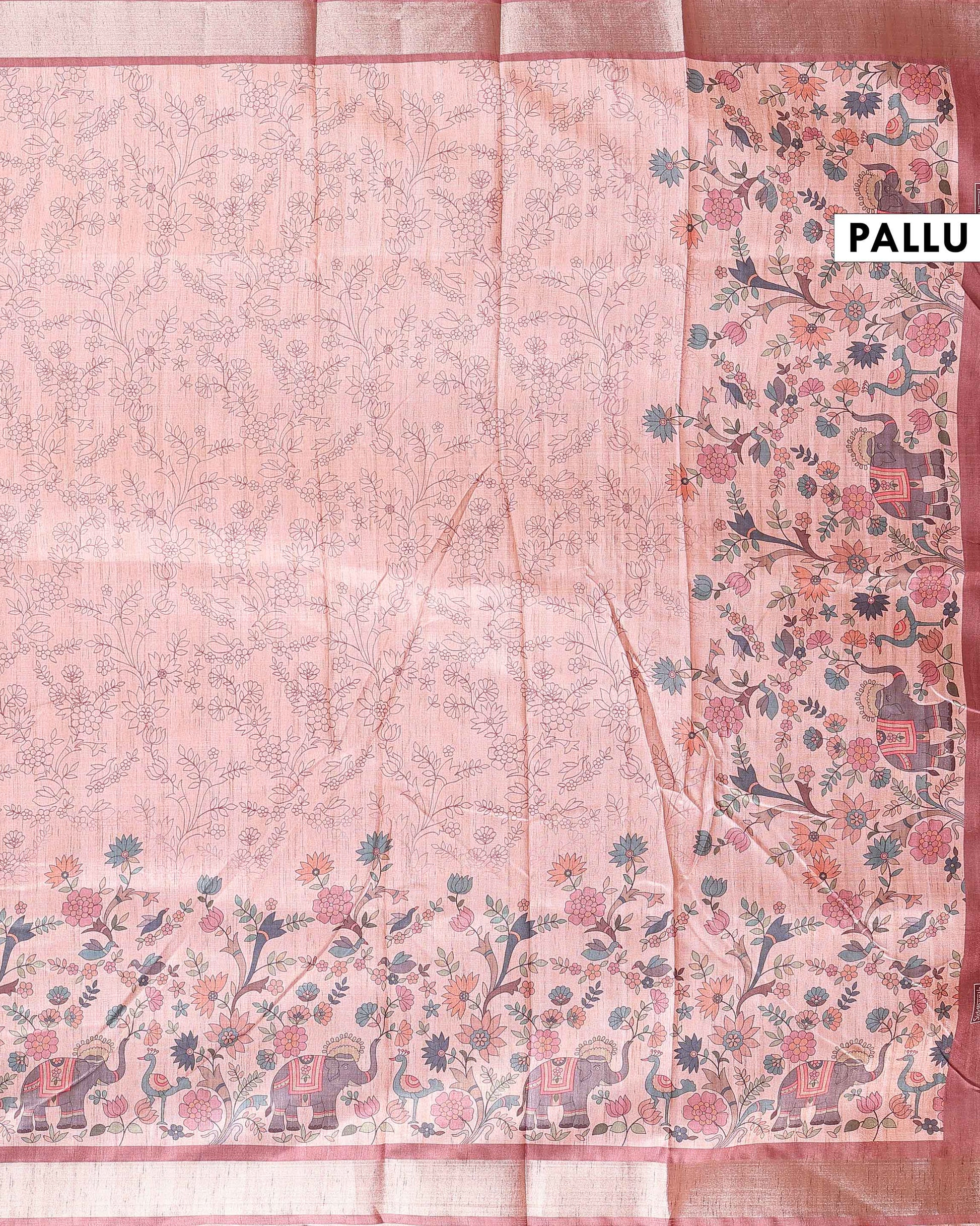 Traditional Semi Tussar Saree with Jaal Inspired Motifs and Zari Woven Border - Peach-Pallu
