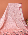 Traditional Semi Tussar Saree with Jaal Inspired Motifs and Zari Woven Border - Peach